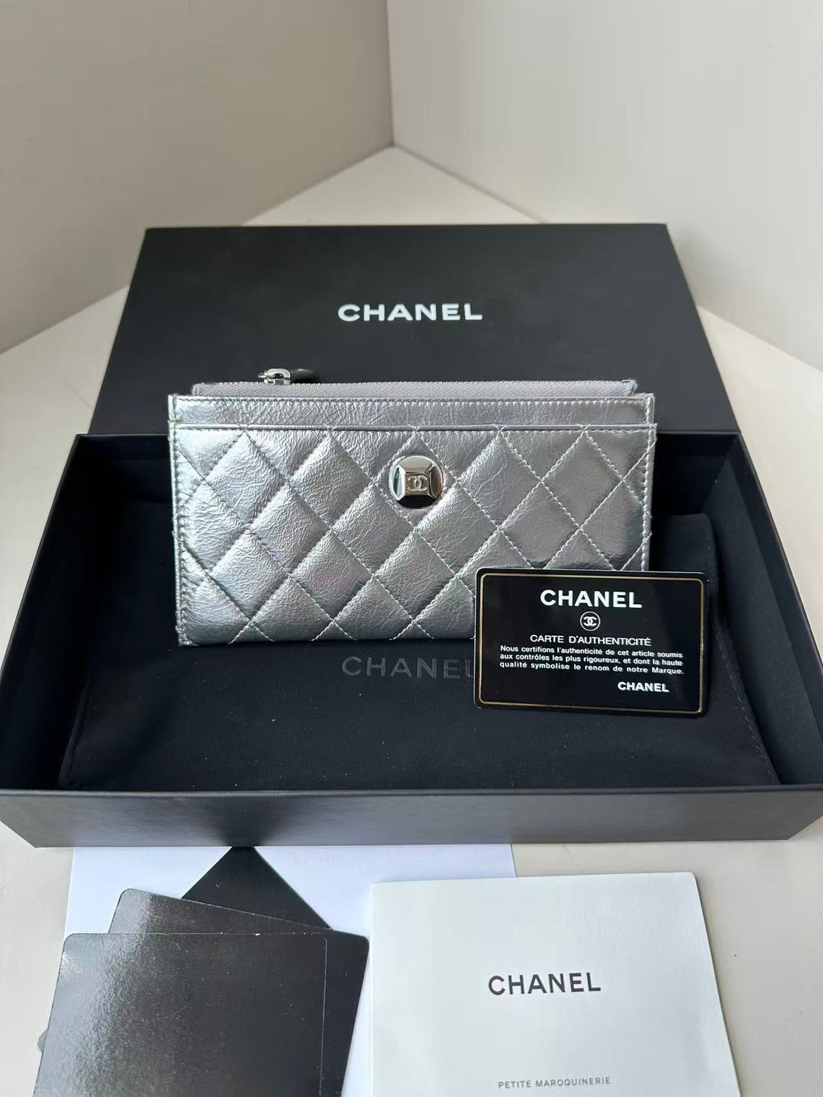 Chanel Quilted Leather Long Wallet - Silver