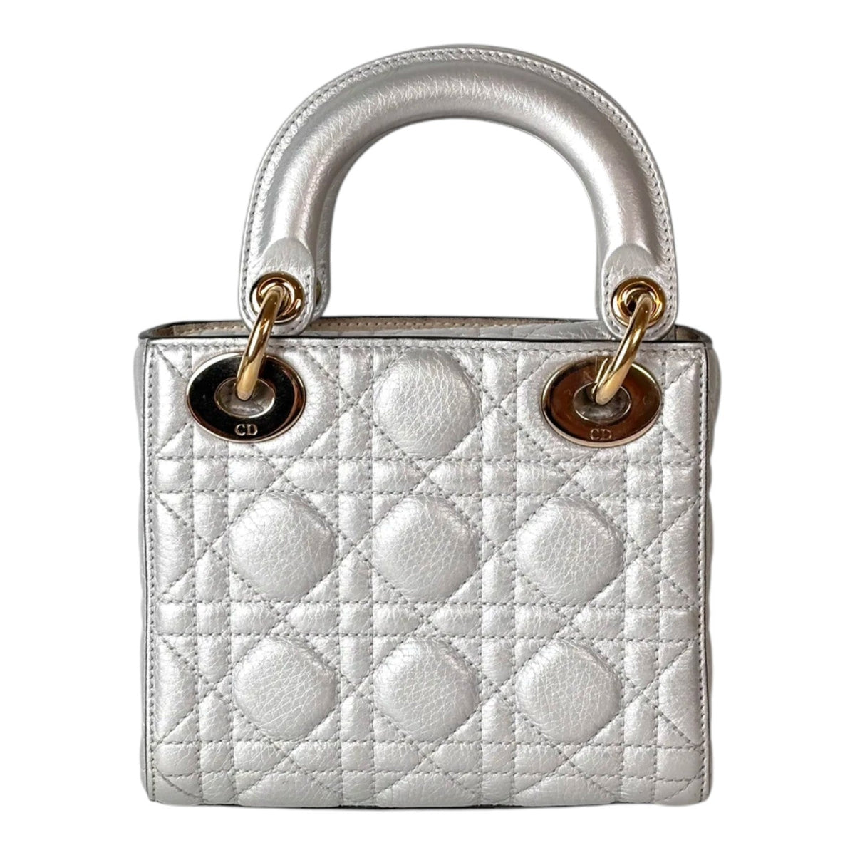 Dior Lady Dior Mini Silver Bag - Full Set