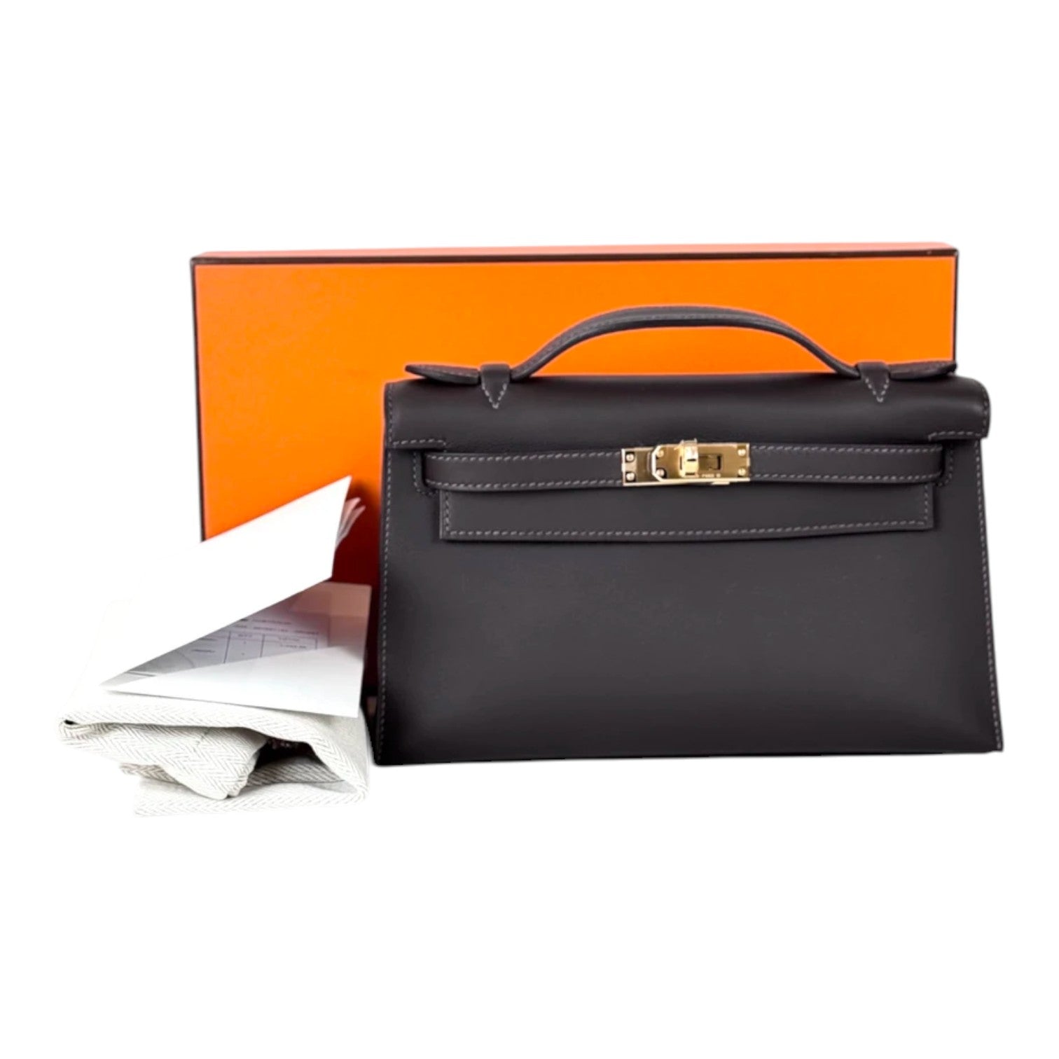 Hermes Kelly Pochette Bag in Swift T3 Bai Brun - Full Set - K Stamp