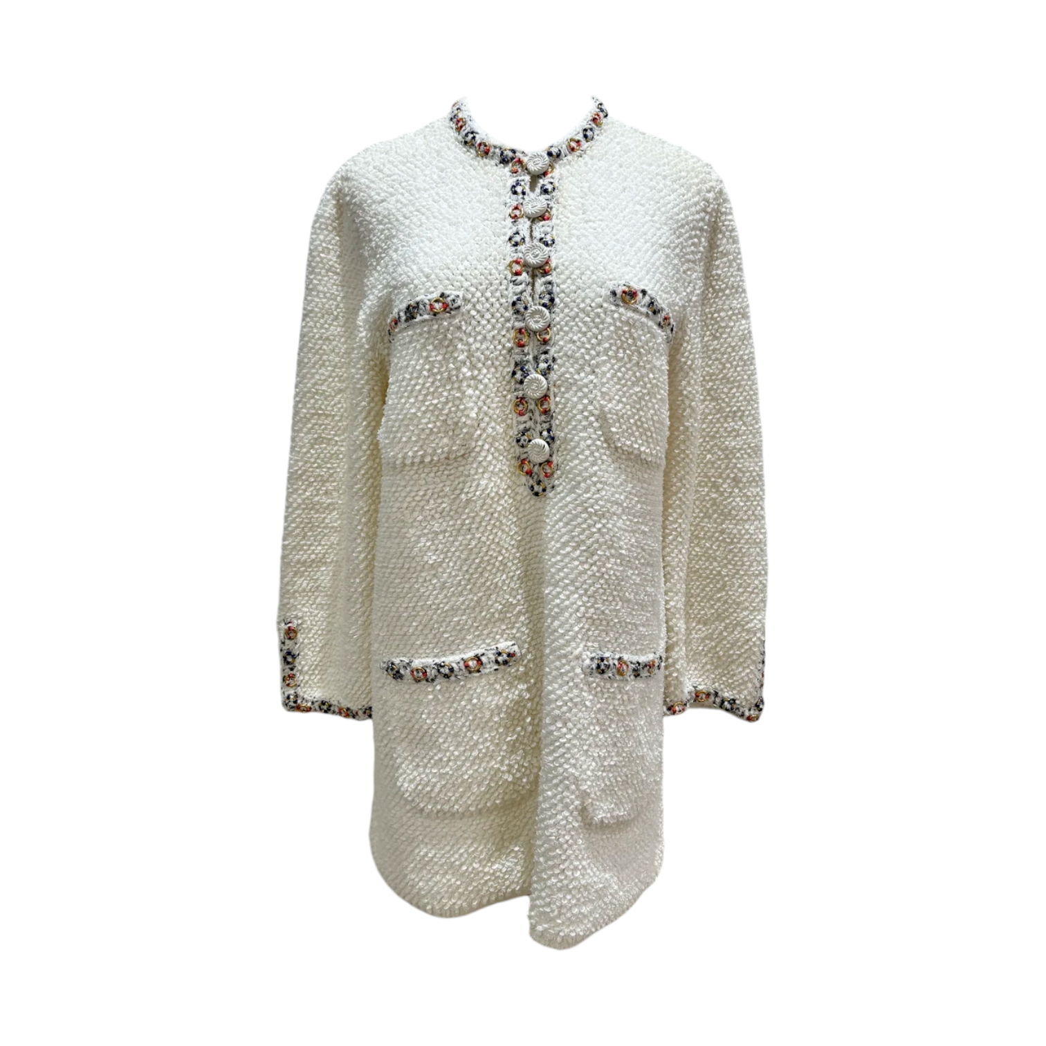 Chanel Ivory Tweed Scoop Neck Dress - Size 42