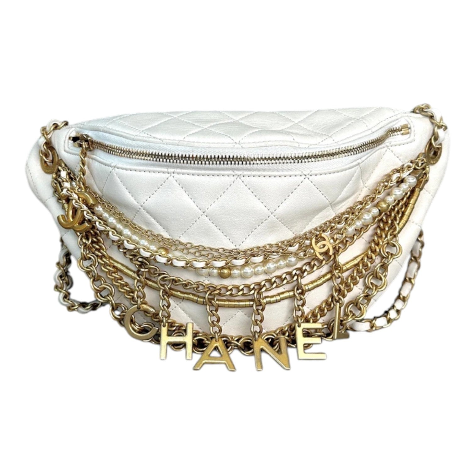 Chanel White All About Chains Waist Bag