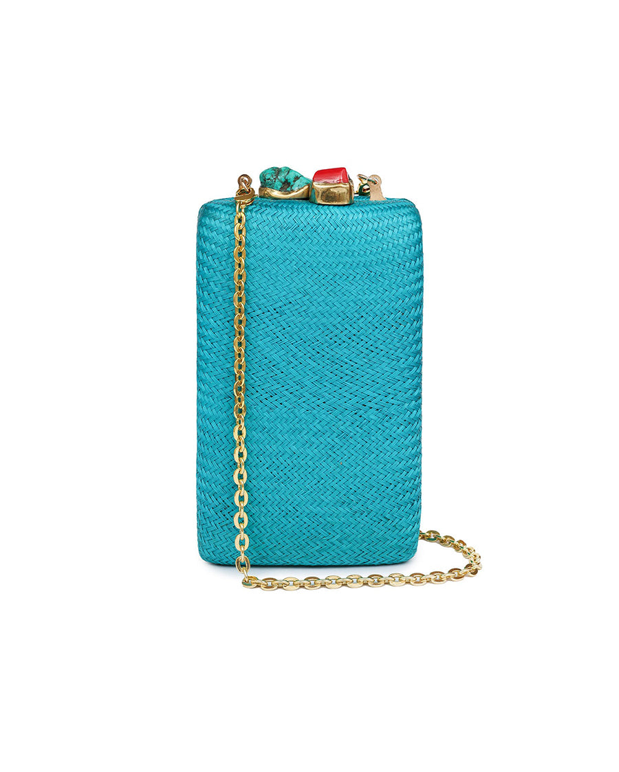 Bago Joyce Turquoise Vertical Clutch with Turquoise & Coral Stone