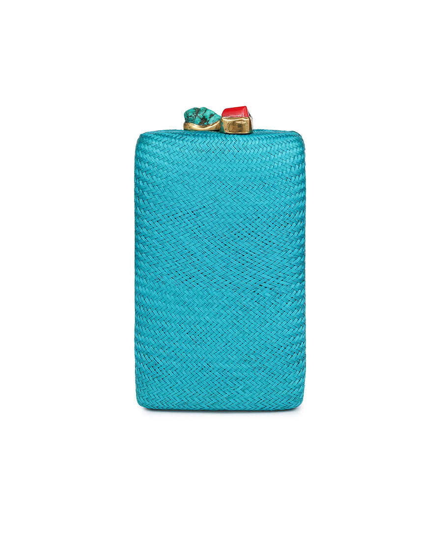 Bago Joyce Turquoise Vertical Clutch with Turquoise & Coral Stone