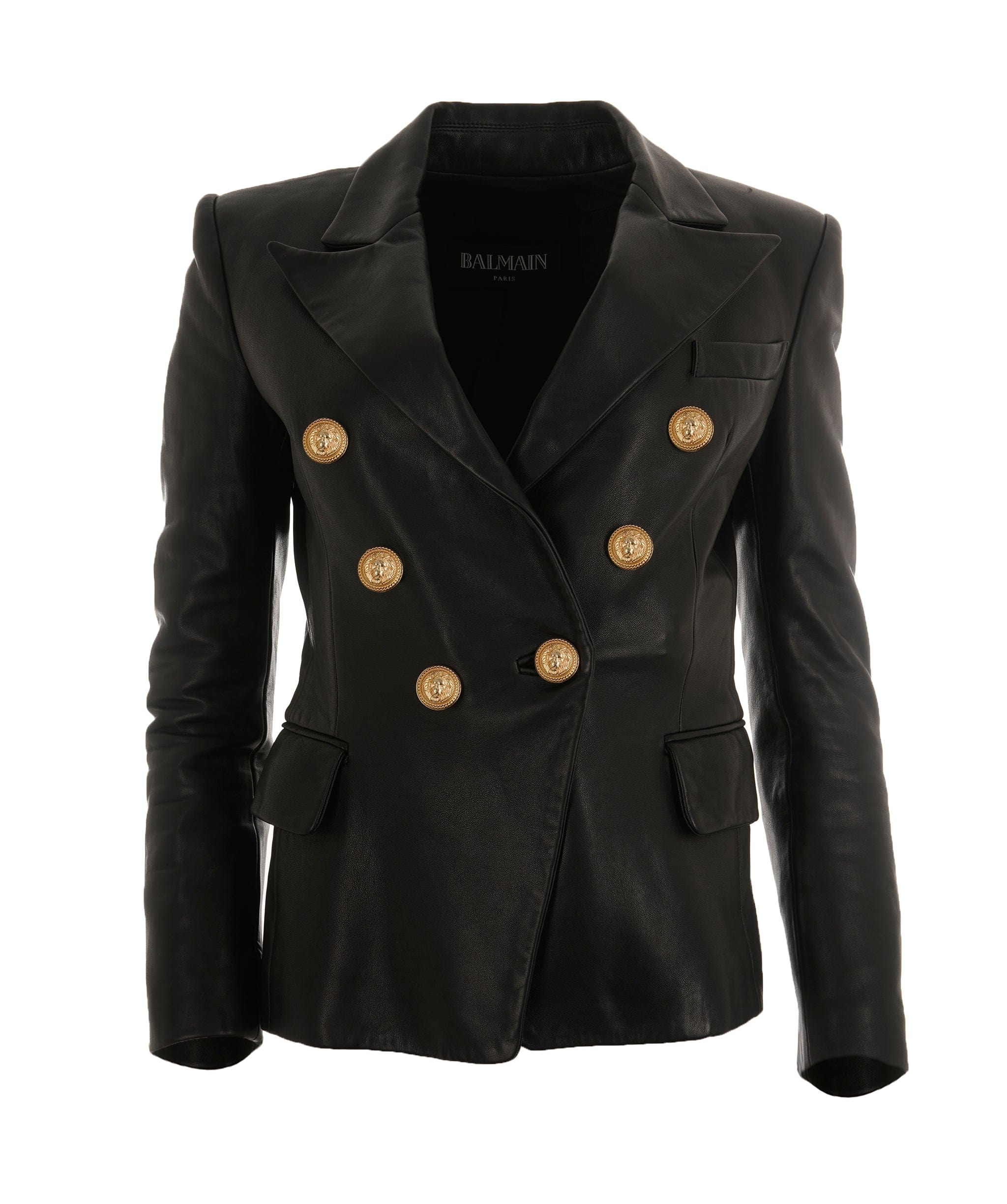 Balmain Balmain Black Leather Double Breasted Blazer  ALC2625