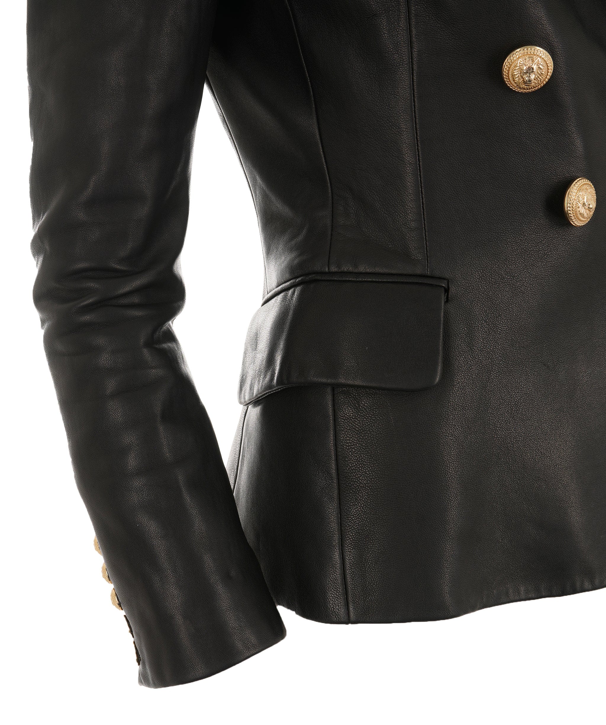 Balmain Balmain Black Leather Double Breasted Blazer  ALC2625