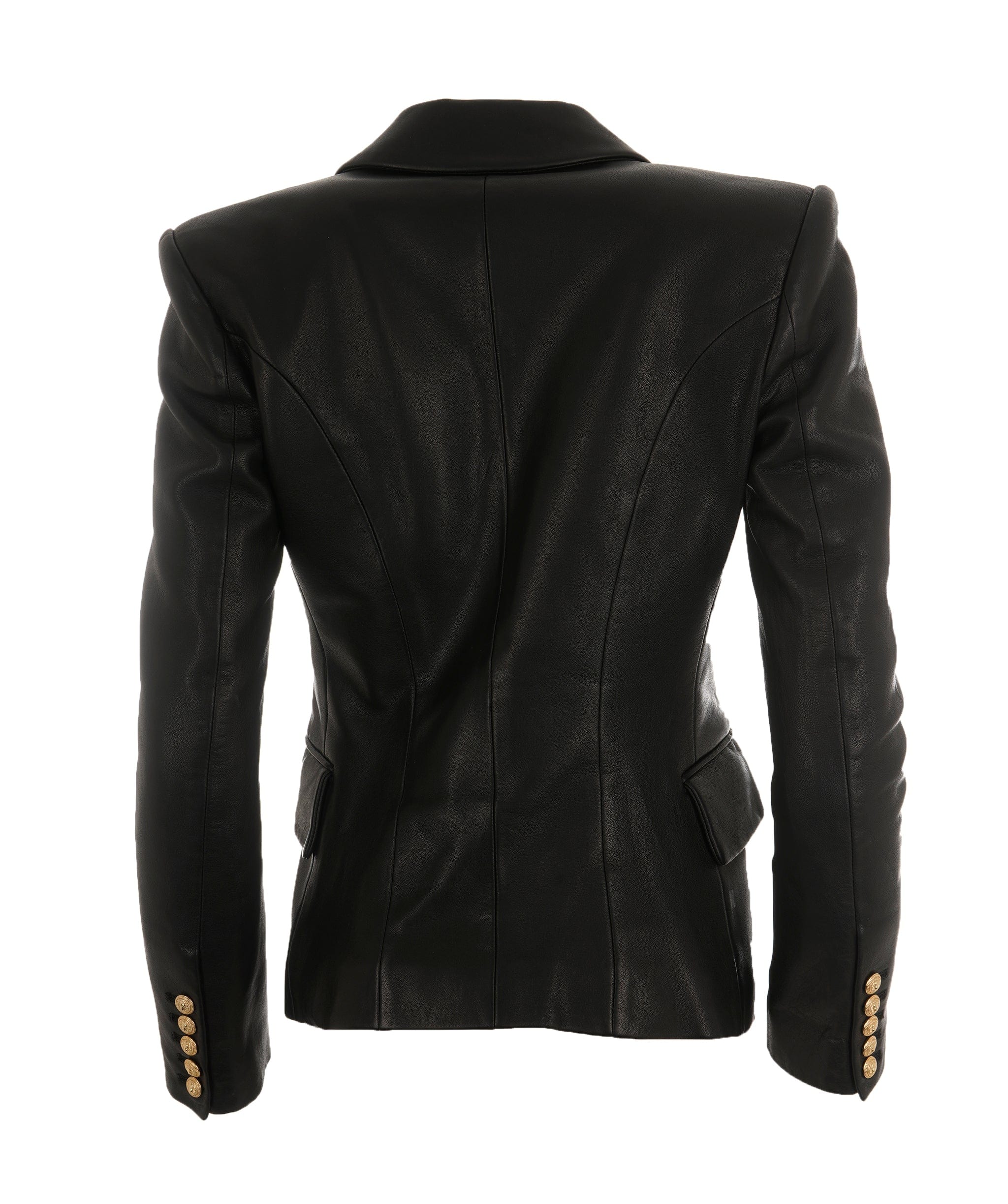 Balmain Balmain Black Leather Double Breasted Blazer  ALC2625