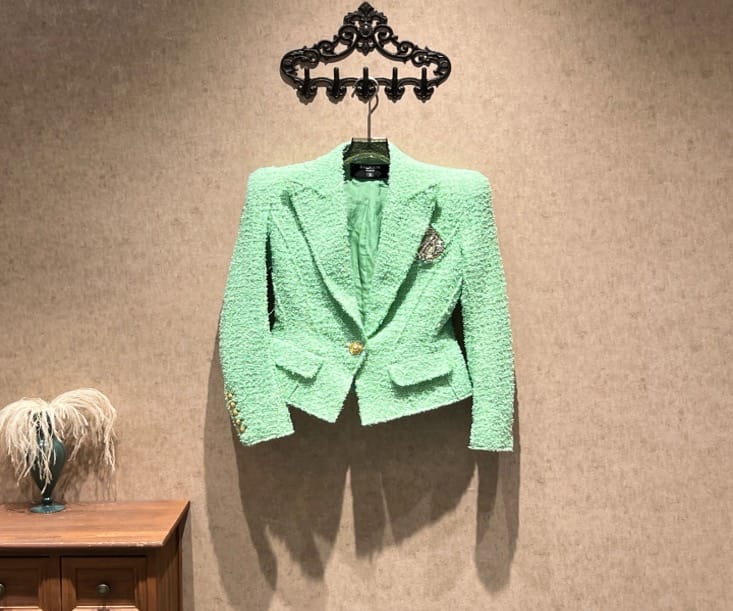 Balmain Balmain SS24 Mint Green Tweed Blazer / Size 34 / Brand New / 42302