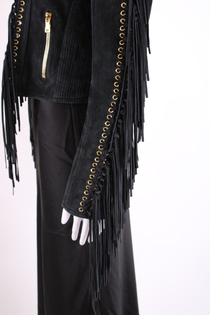 Balmain Balmain Fringed Suede Jacket Black 12