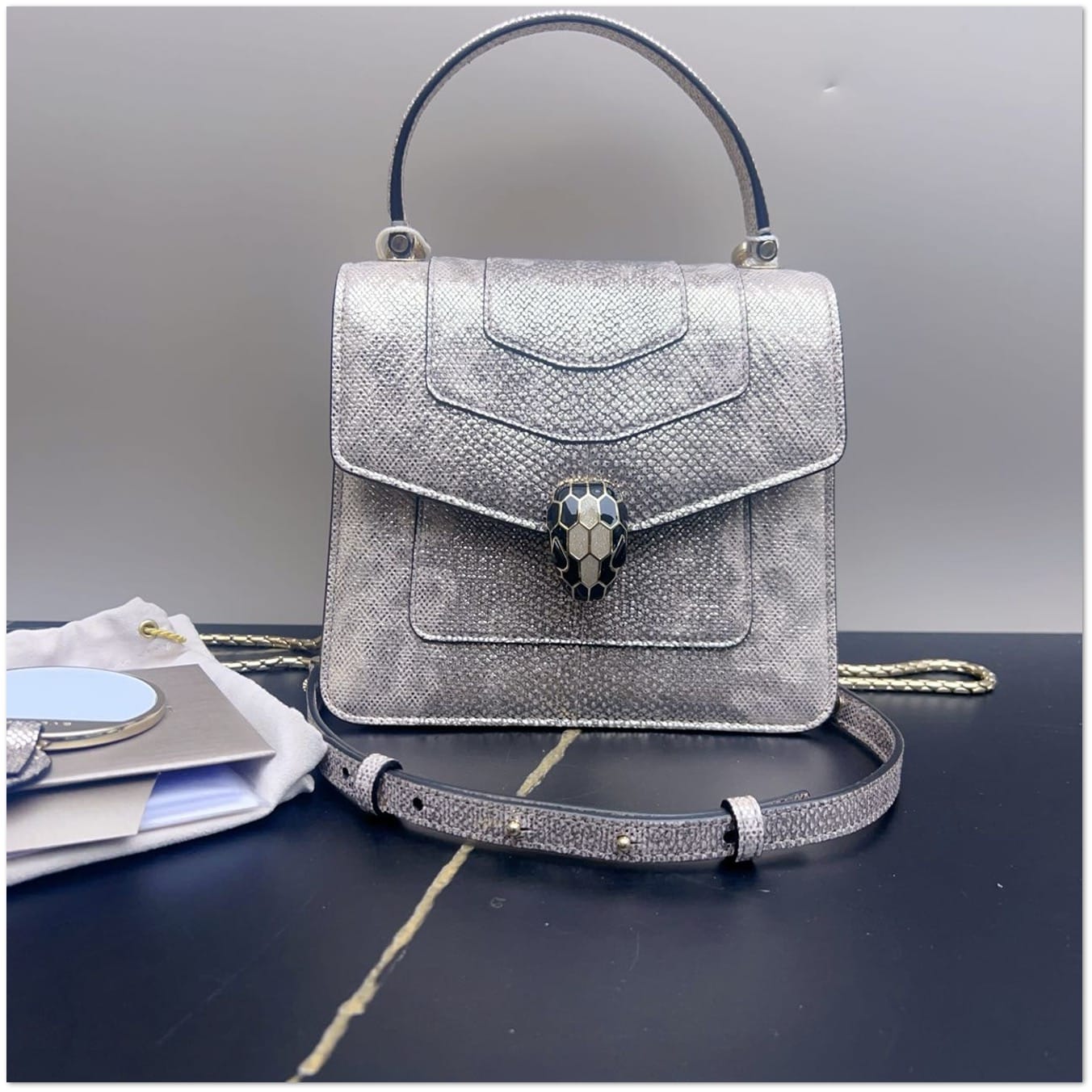 BARGARE Bvlgari Metallic Karung Serpenti Forever Bag with Gold Hardware C18314522036