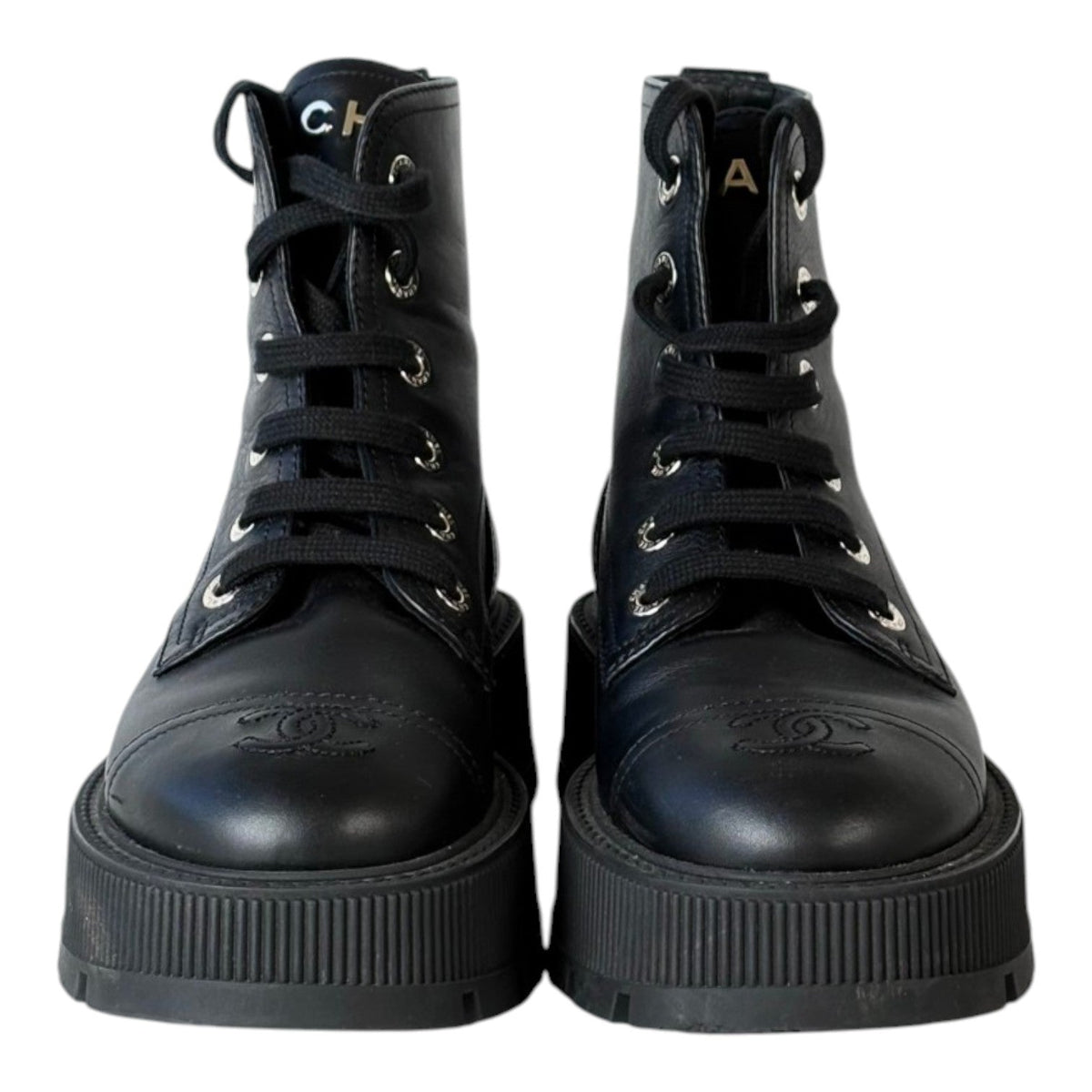 Chanel Black Leather Boots Shoes #37c