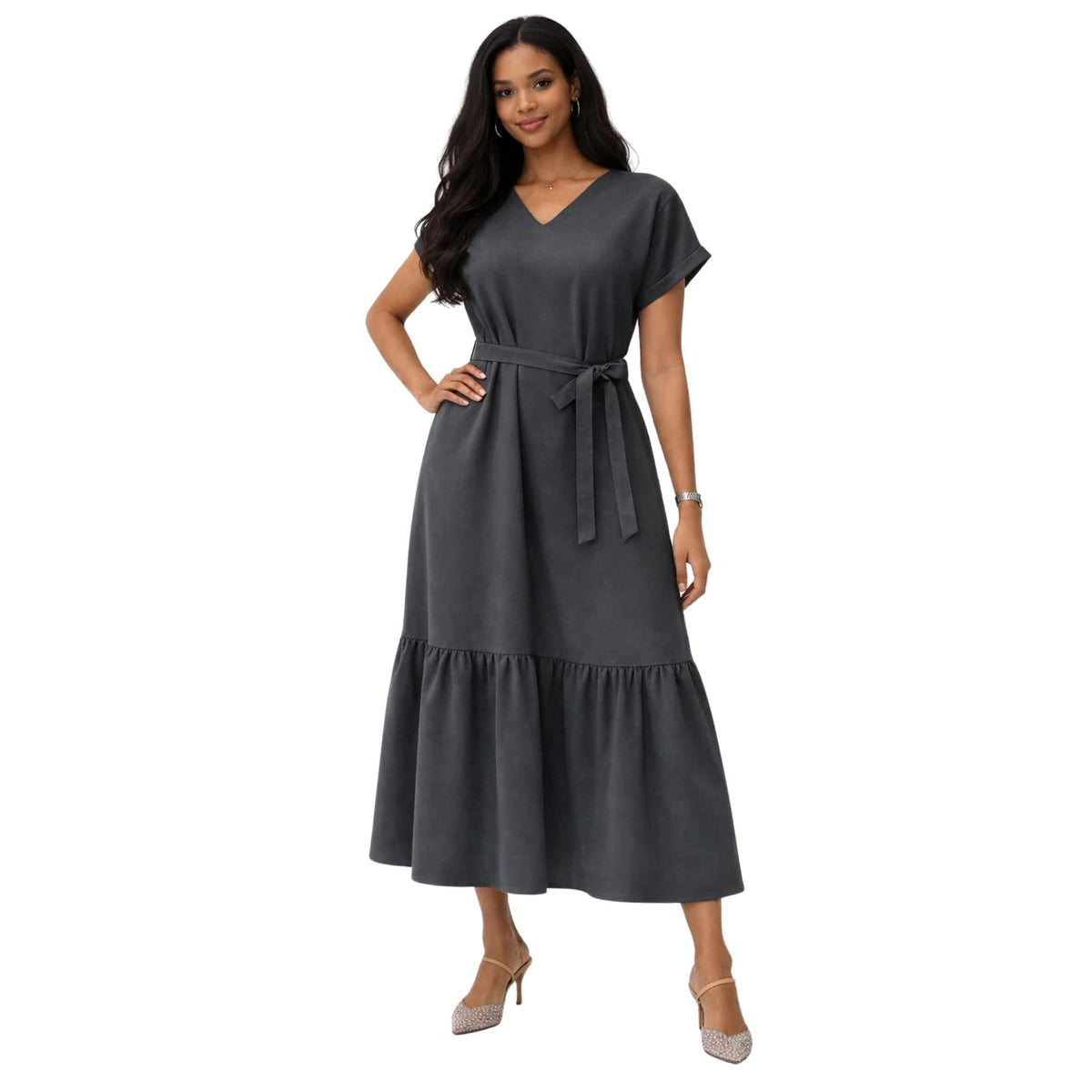 BETTERKIND V-NECK BELTED DRESS “LEE-JOHN” (فستان)