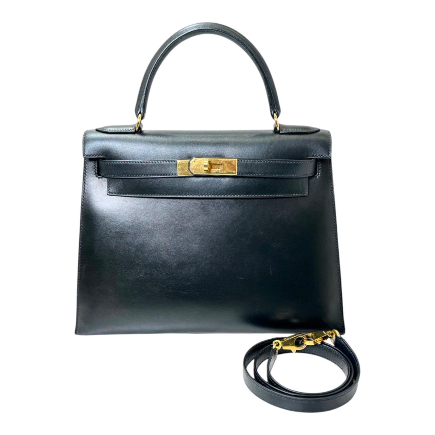 Hermes Kelly 28cm Box Leather Black/Gold