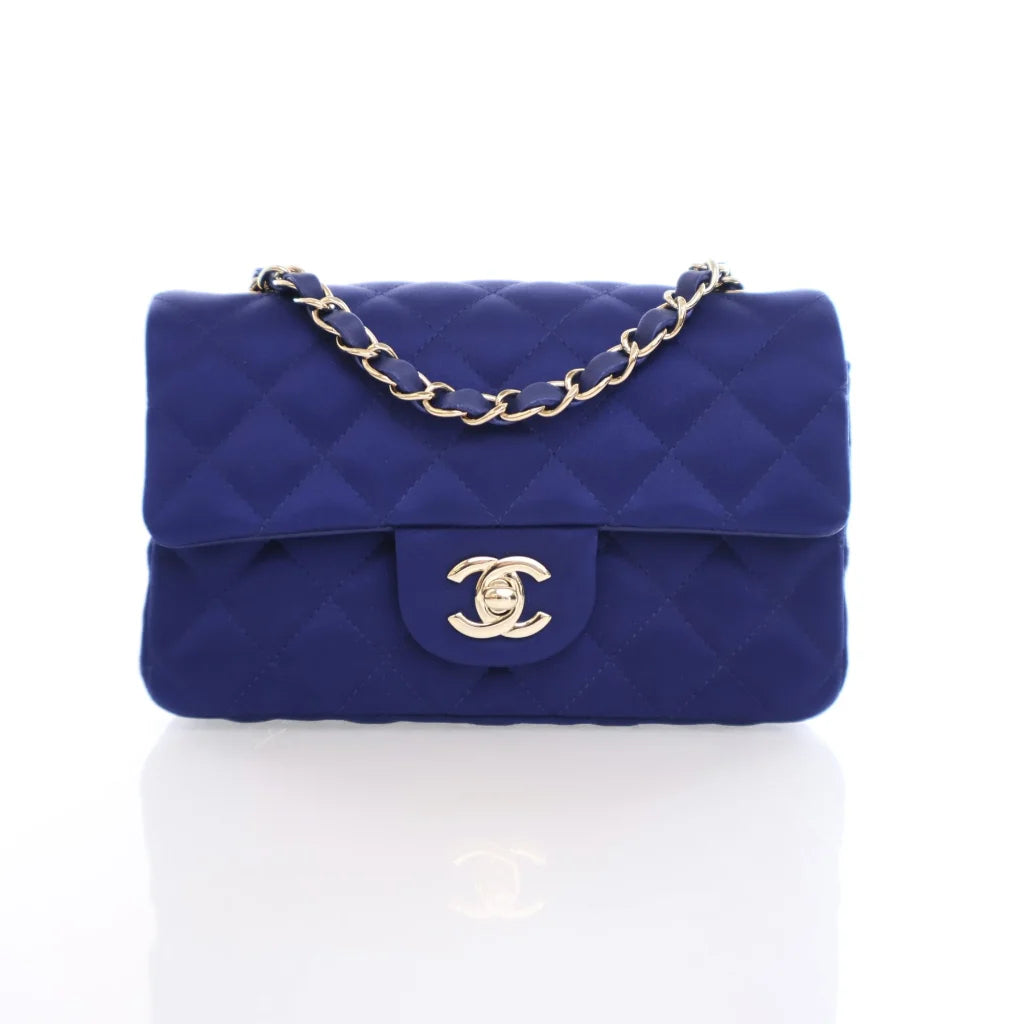 Chanel Mini Blue Satin Rectangular Classic Flap Bag