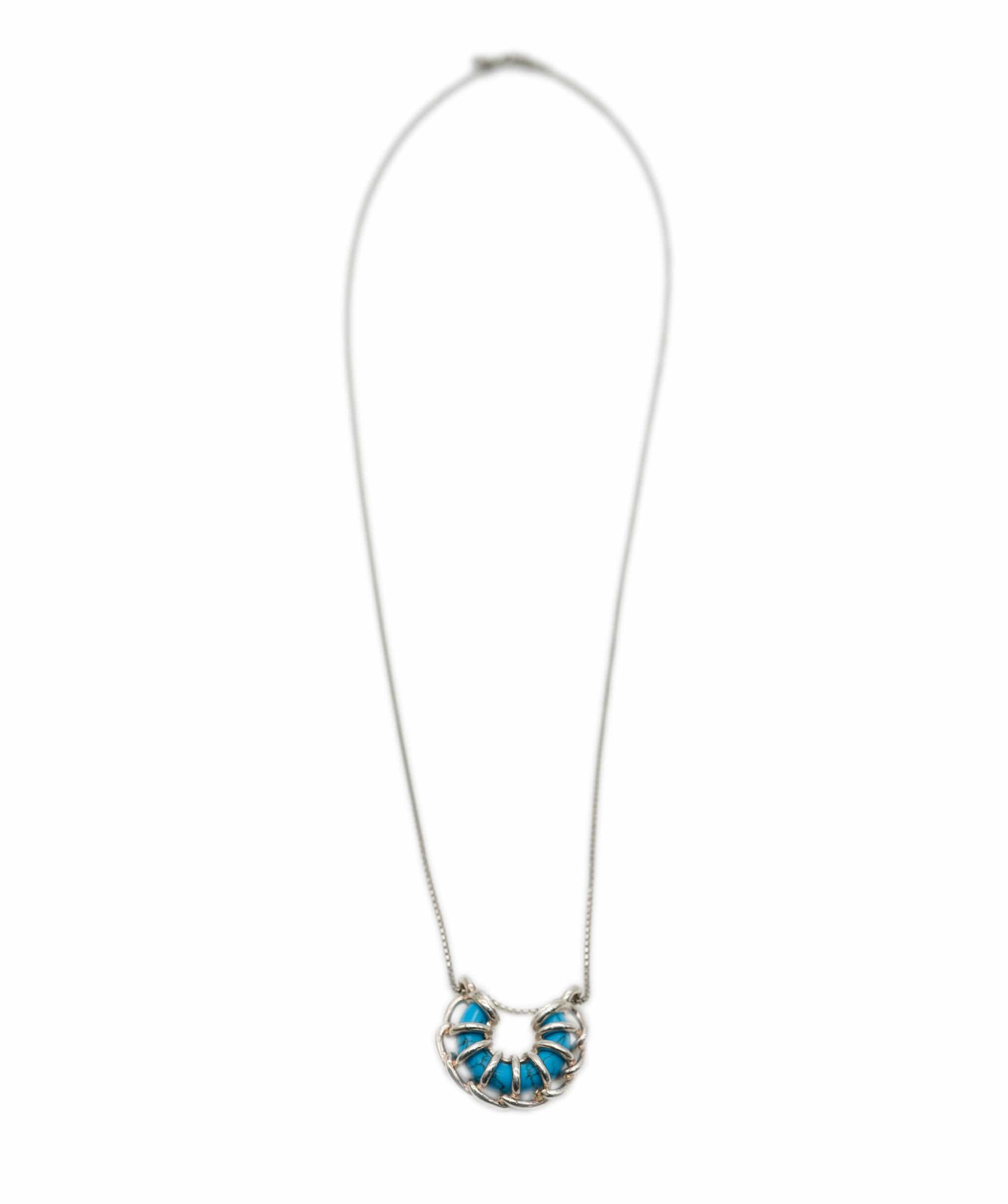 Bottega Bottega Veneta turquoise sterling silver skyline necklace AVL1326