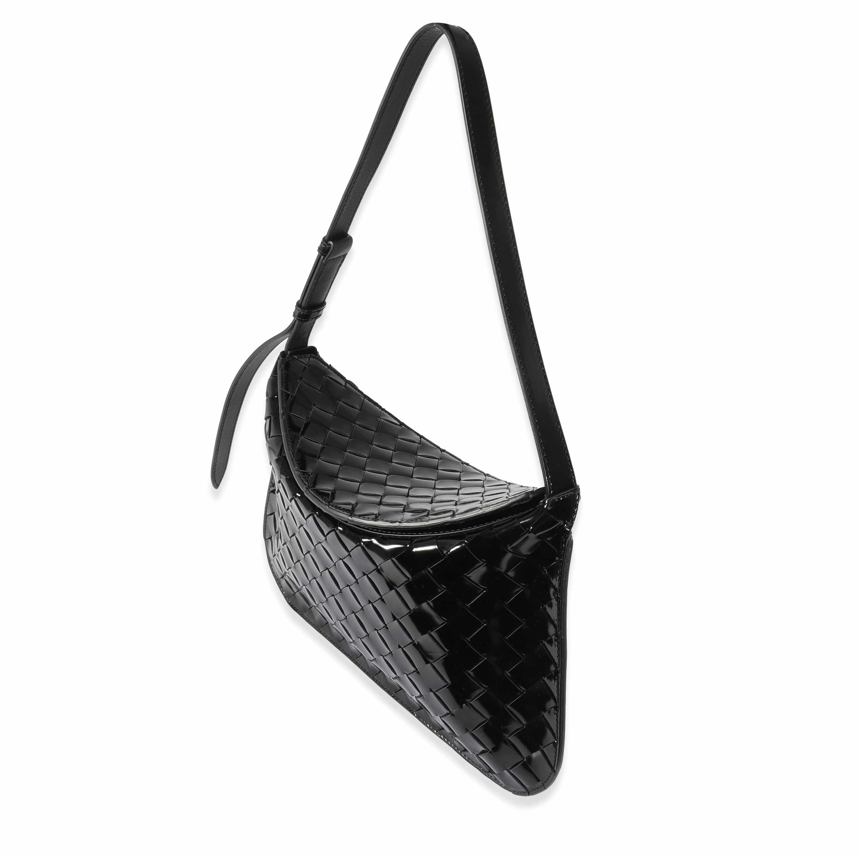 Bottega Veneta Black Intrecciato Patent Shoulder Bag