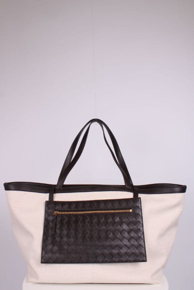 Bottega Veneta Bottega Veneta Flip Flap Canvas Tote Bag Cream/ Brown