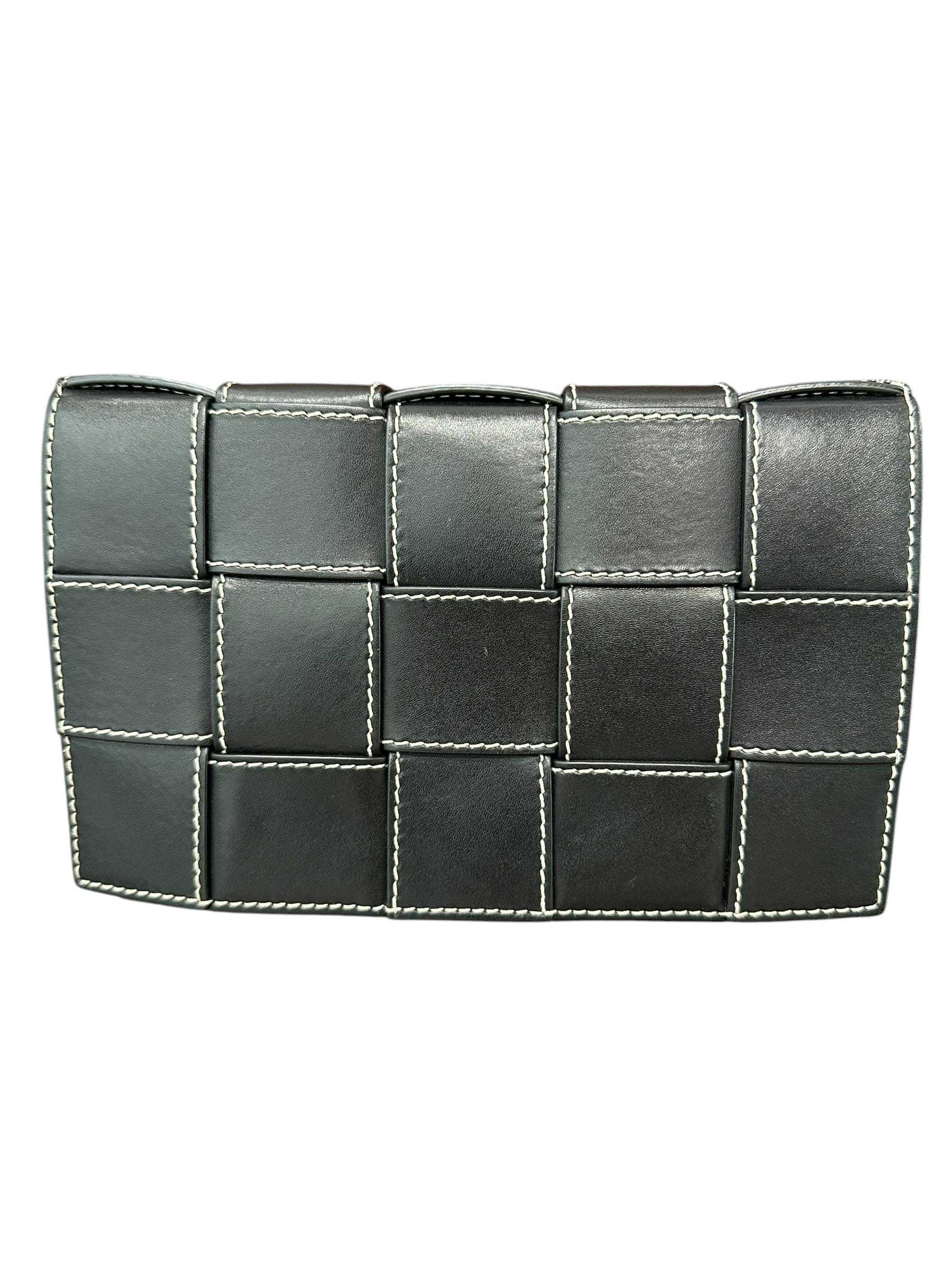 Bottega Venetta Bottega Venetta Black Cassette Bag with White stitching