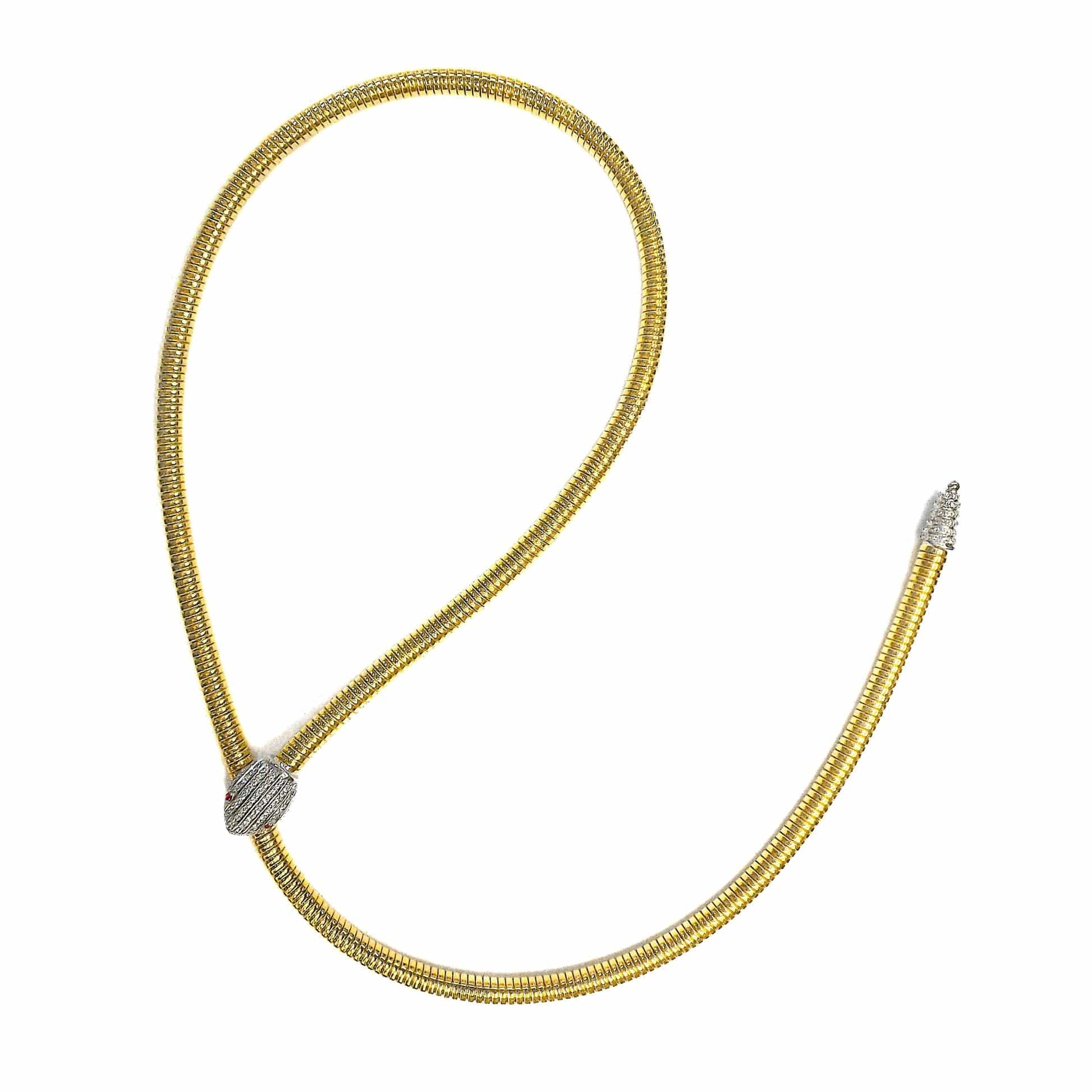 Brand Name 18kt yellow gold Italian Snake lariat tubogas necklace by Tessitore ASC5186