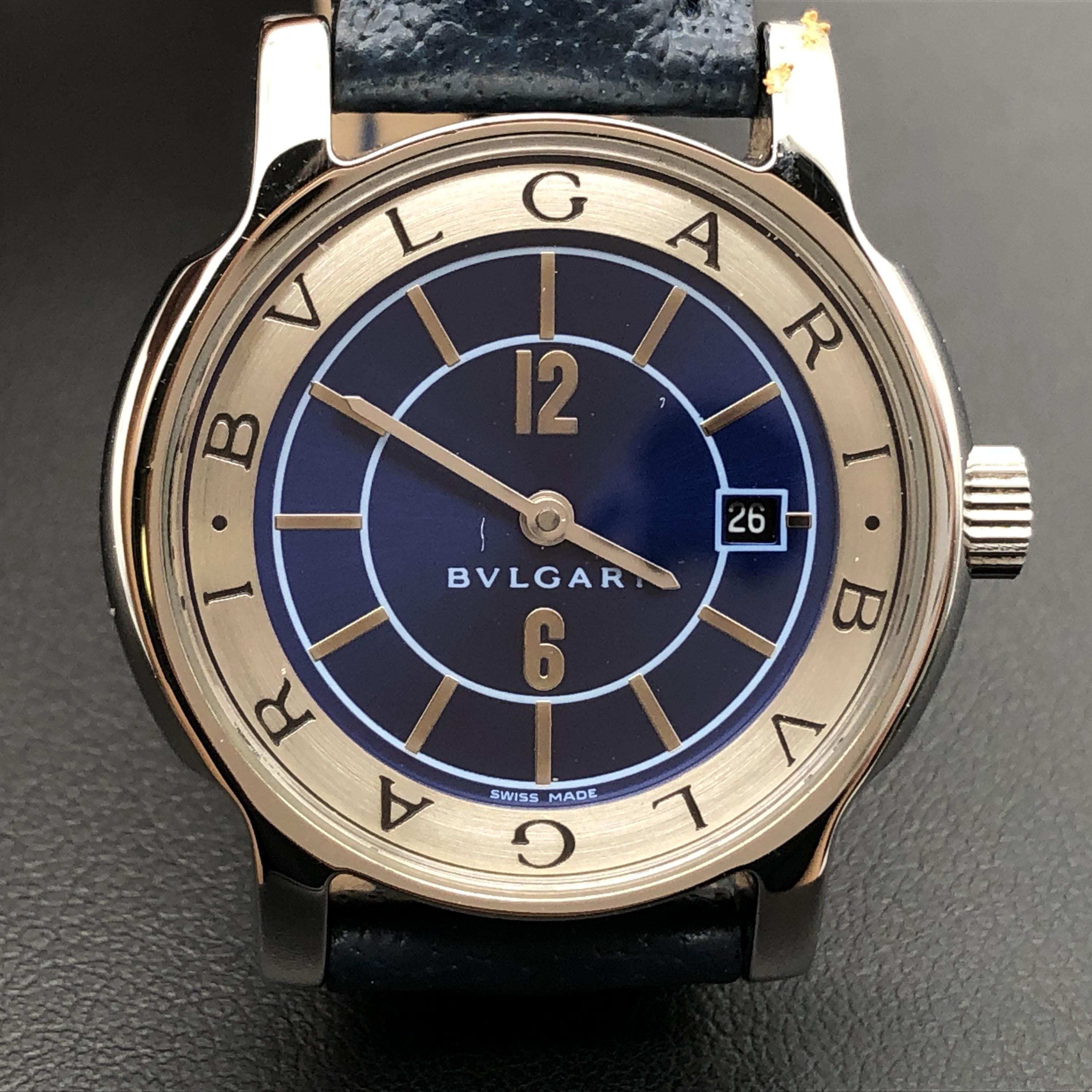 Bulgari Bulgari Solotempo Blue Dial Watch, Quartz, Stainless Steel/Leather, C333370