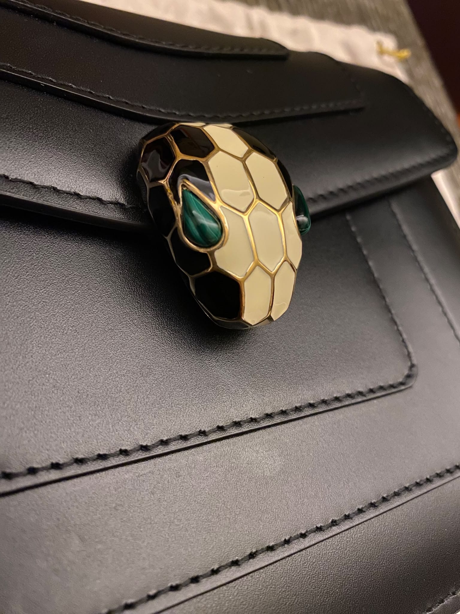 Bulgari Bvlgari Black Smooth Calfskin Serpenti Forever Shoulder Bag ASC7359