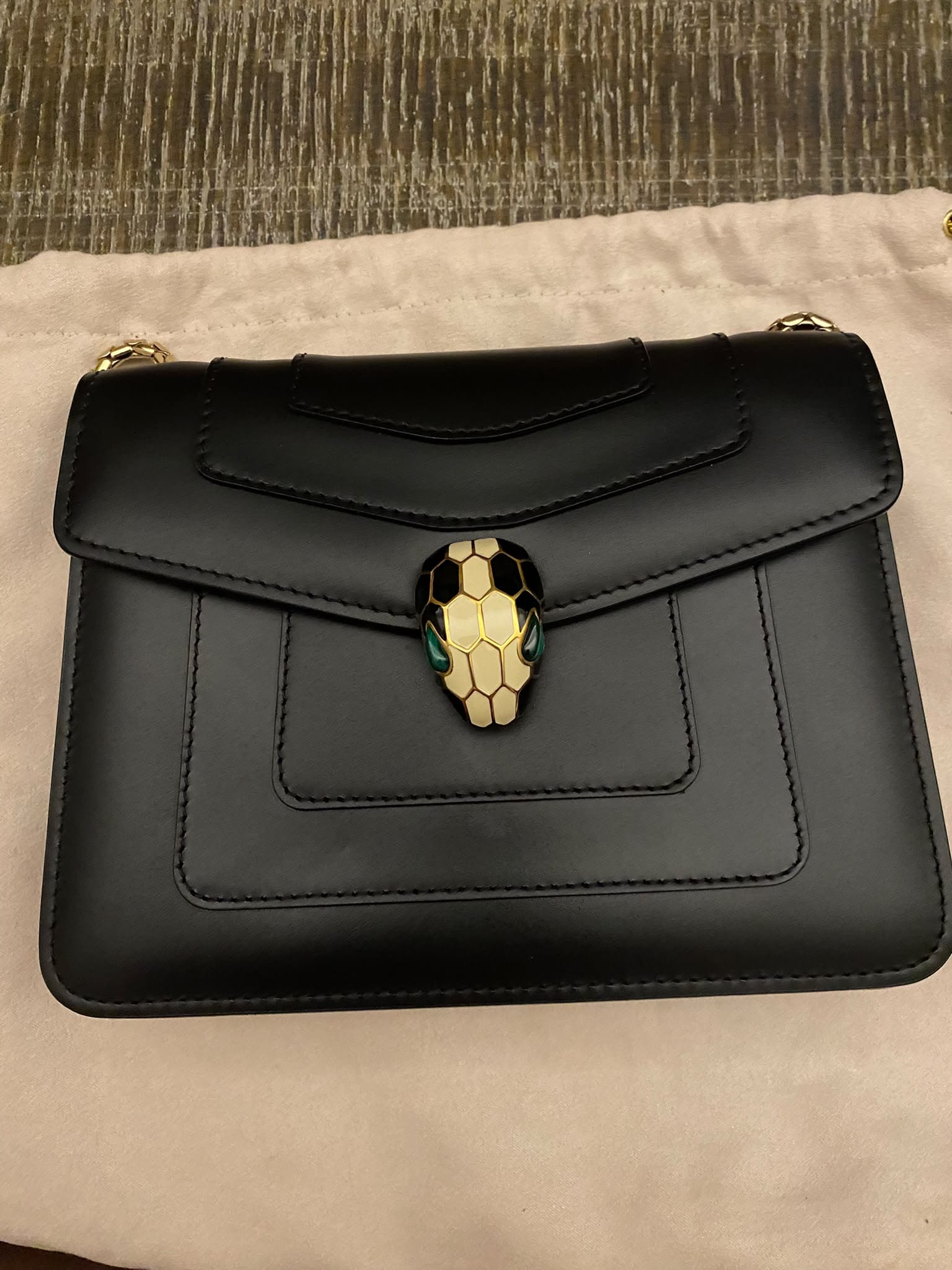 Bulgari Bvlgari Black Smooth Calfskin Serpenti Forever Shoulder Bag ASC7359