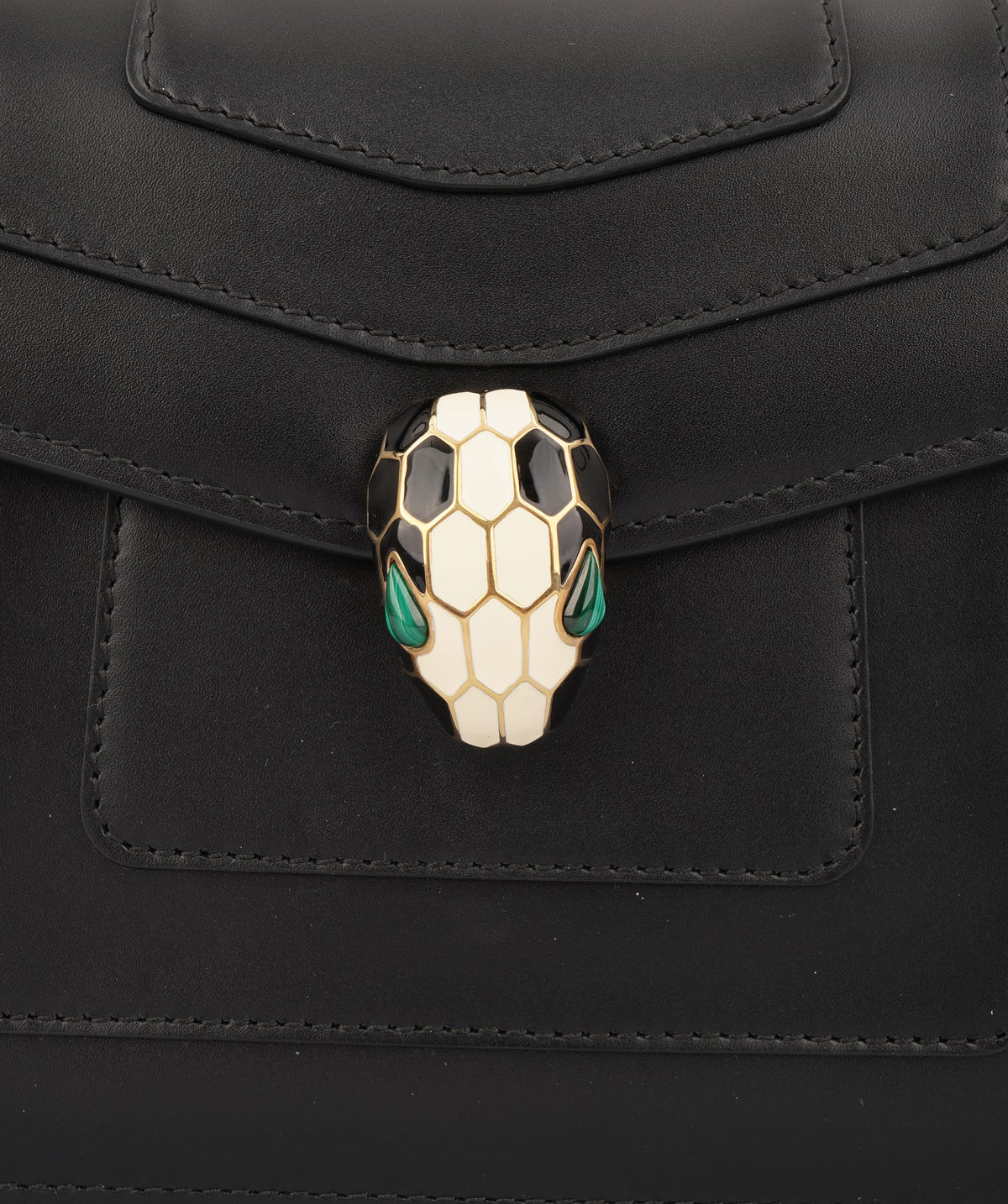Bulgari Bvlgari Black Smooth Calfskin Serpenti Forever Shoulder Bag ASC7359