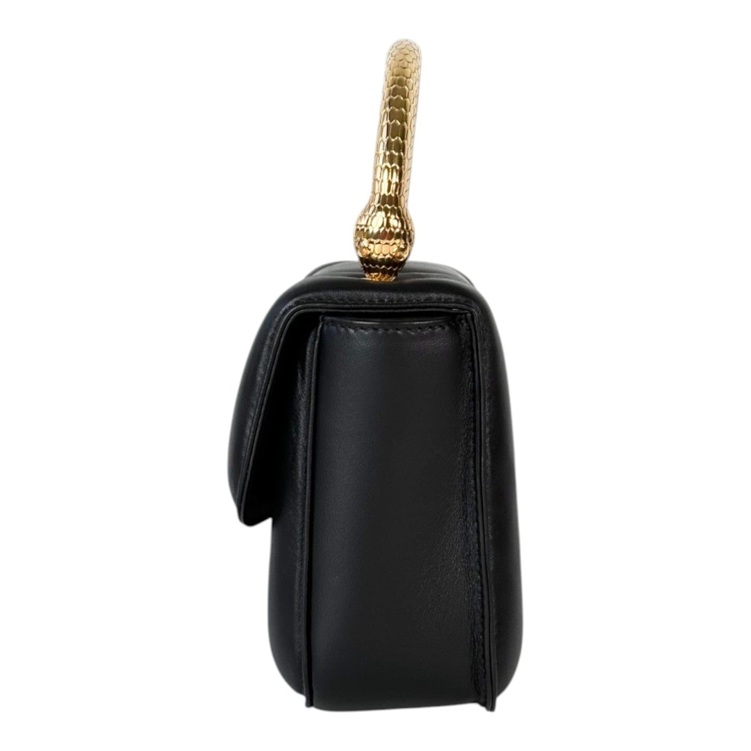 Bulgari Bvlgari X Mary Katrantzou Black Serpenti Bag with Top Handle in Nappa Lambskin with Gold Hardware