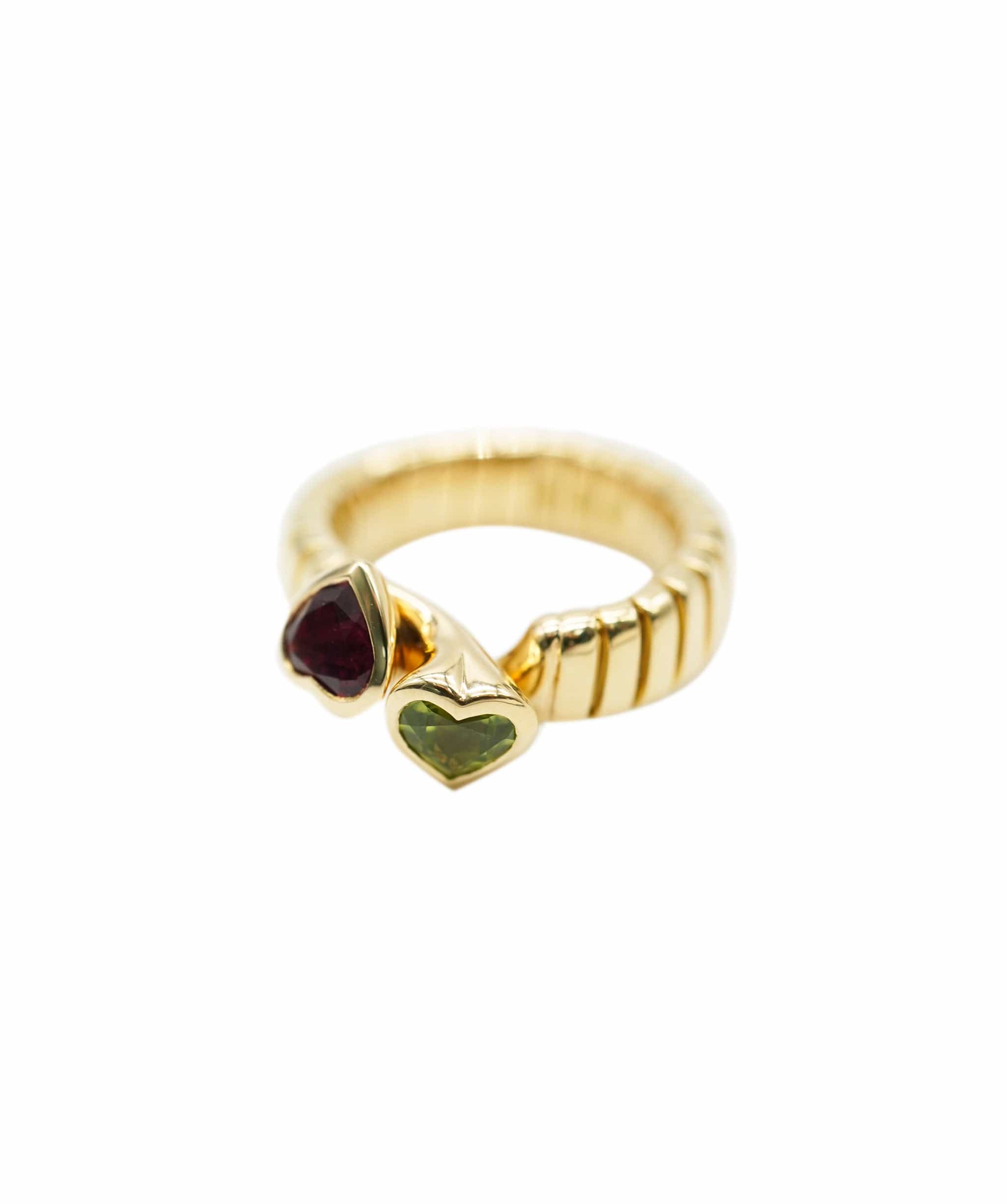 Bulgari Bulgari Vintage Tubogas Heart Pink Tourmaline & Peridot Yellow gold ring ASL10330