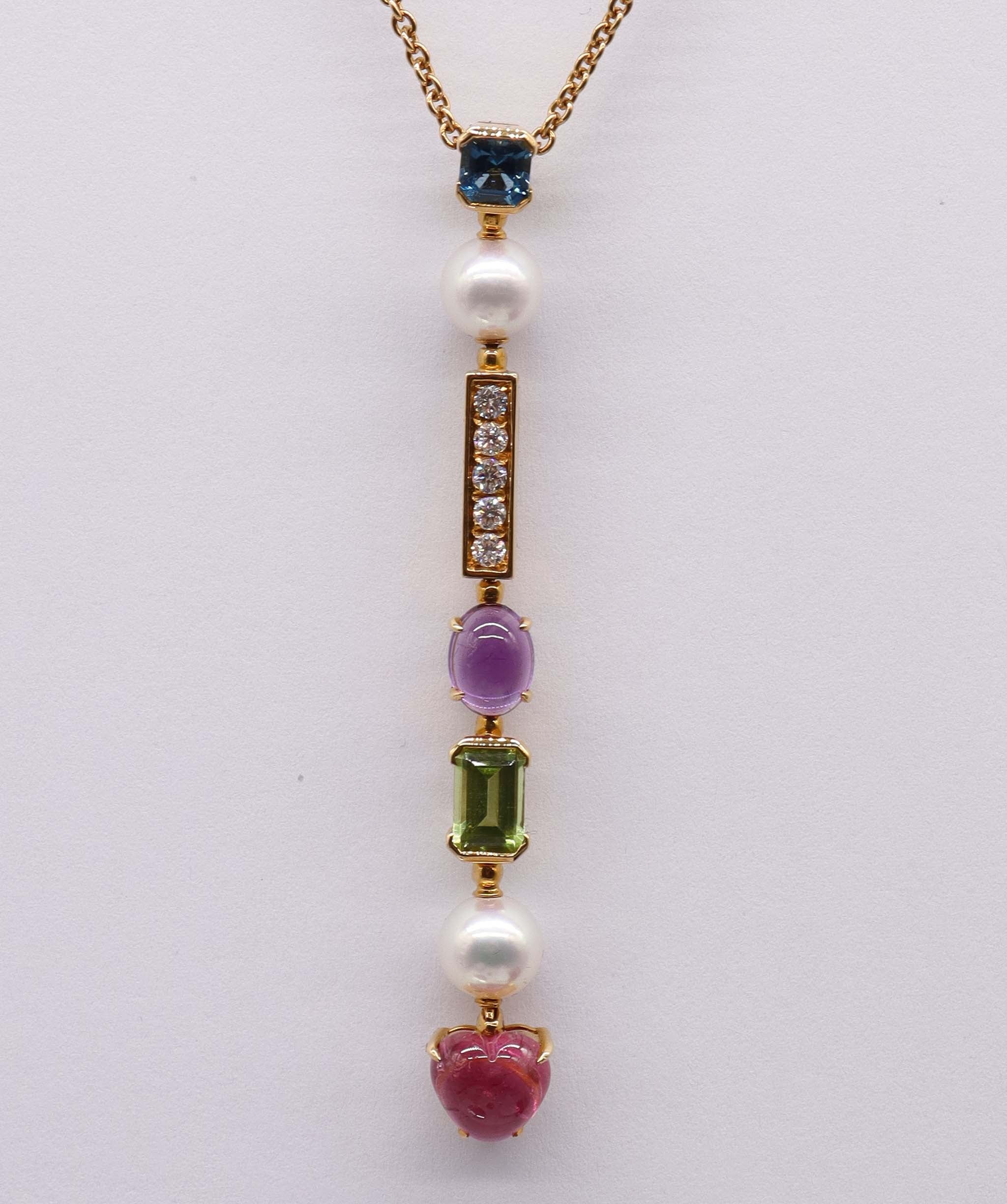 Bulgari BVLGARI Allegra Akoya Pearl 7.4-7.2mm 18K YG 750 Multi Stone Necklace DXBS5573