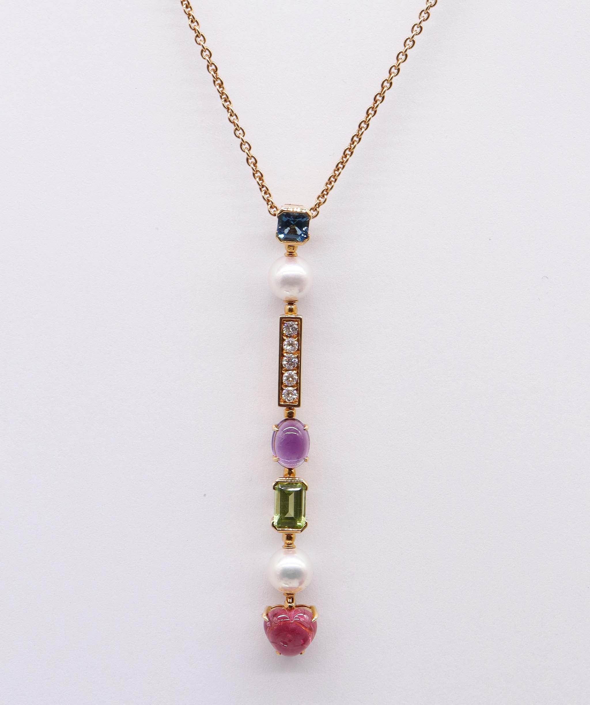 Bulgari BVLGARI Allegra Akoya Pearl 7.4-7.2mm 18K YG 750 Multi Stone Necklace DXBS5573