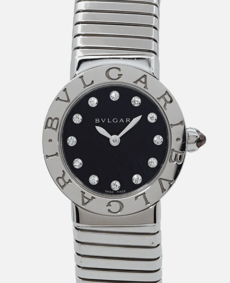 Bulgari BVLGARI Tubogas 12P Diamond Black Dial Ladies Cuff Watch