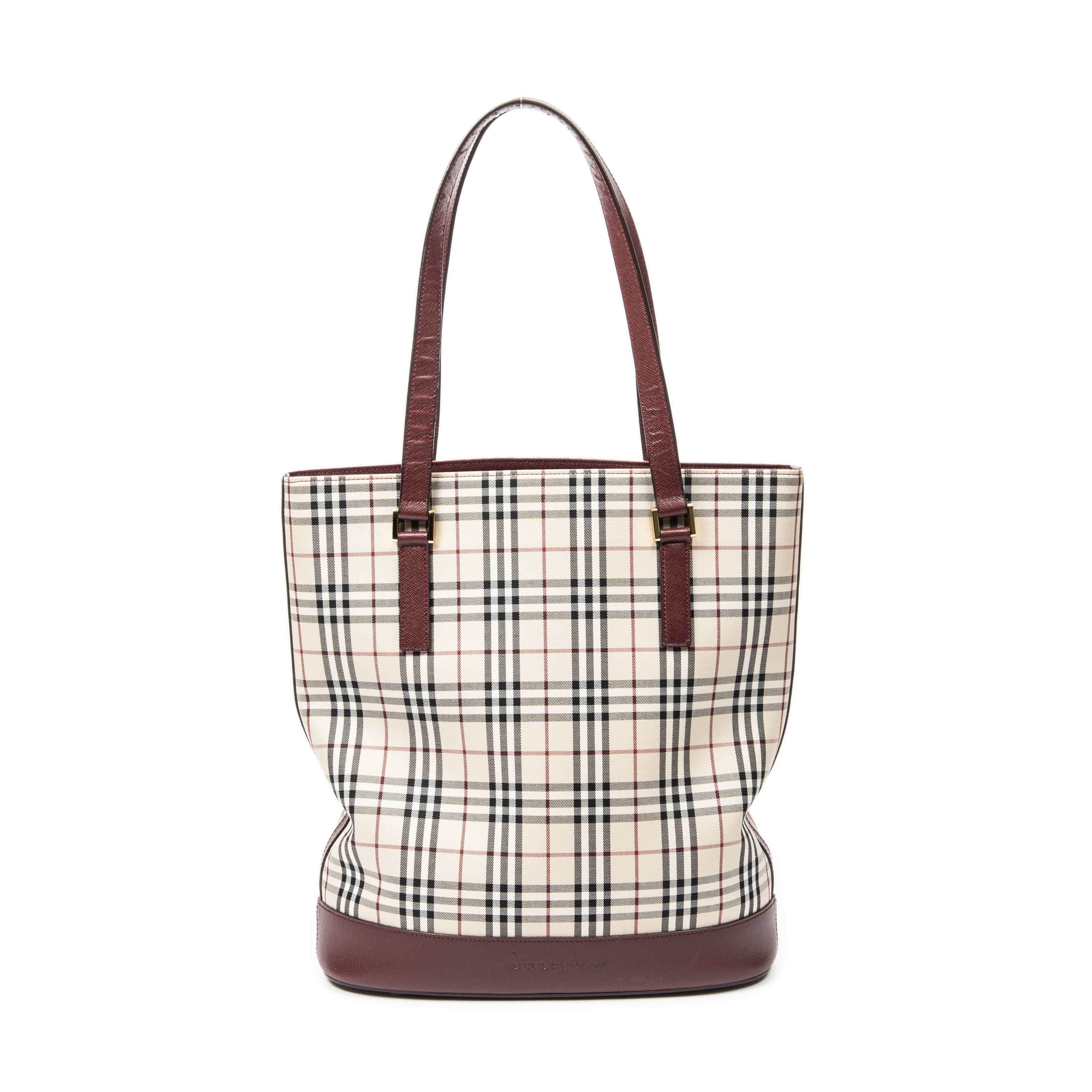 Burberry Burberry Beige/Burgundy Canvas Large Tall Tote AAY5281