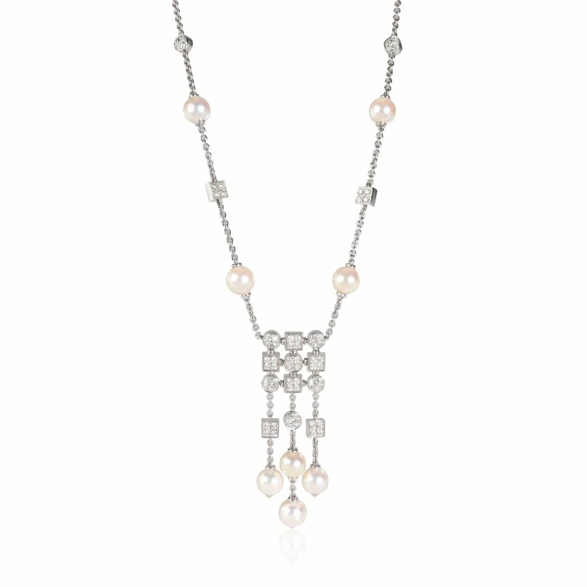 111785, BVLGARI Lucea Pearl & Diamond Drop Necklace in 18K White Gold 1.56 CTW