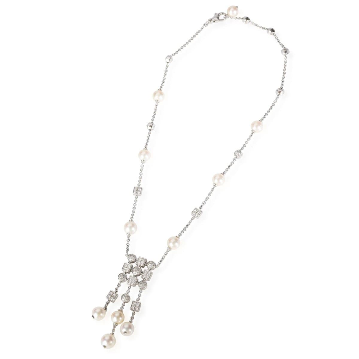 111785, BVLGARI Lucea Pearl & Diamond Drop Necklace in 18K White Gold 1.56 CTW
