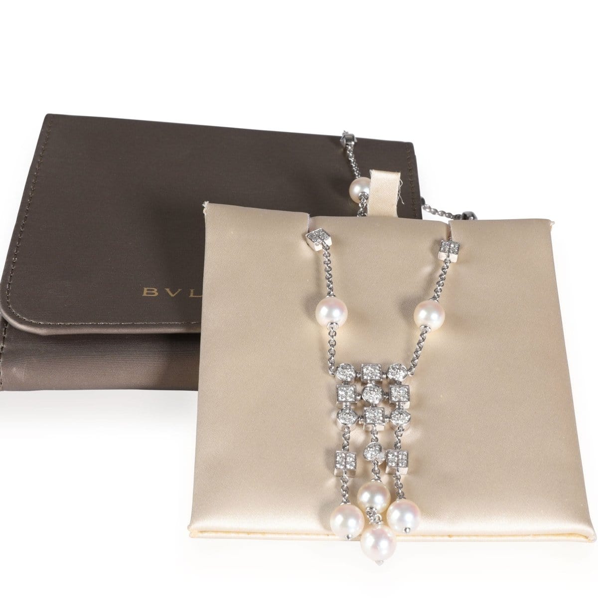 111785, BVLGARI Lucea Pearl & Diamond Drop Necklace in 18K White Gold 1.56 CTW
