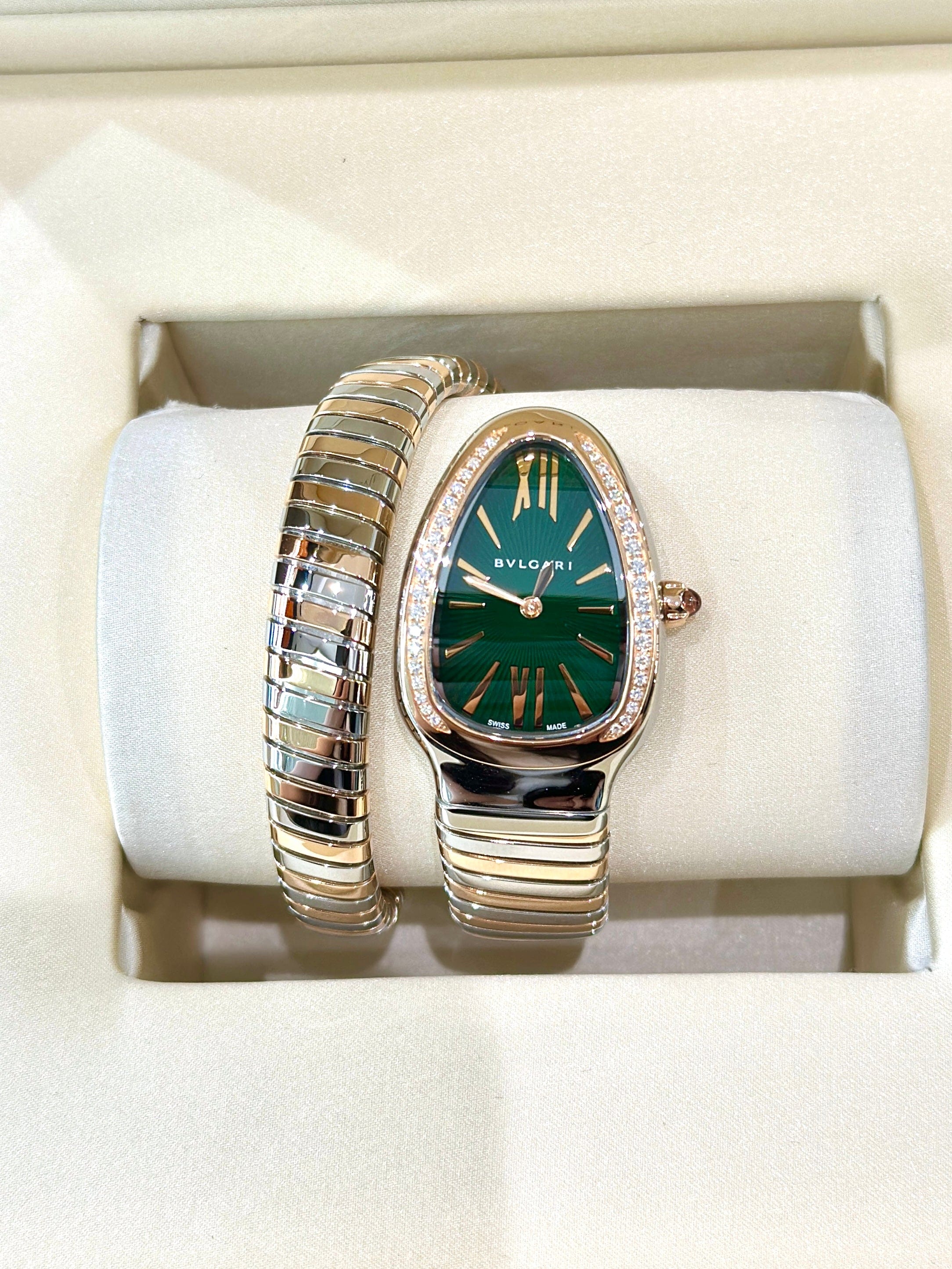 Bvlgari Bvlgari Serpenti Tubogas 35mm Diamond Watch 18K Gold & Steel