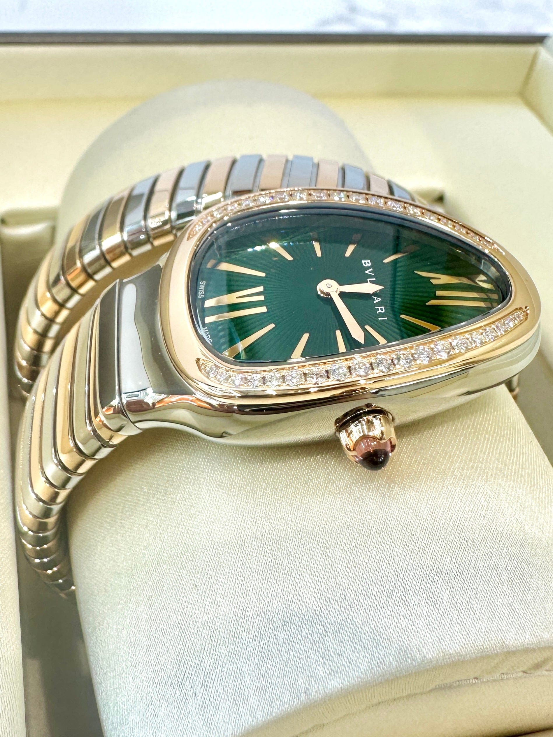 Bvlgari Bvlgari Serpenti Tubogas 35mm Diamond Watch 18K Gold & Steel