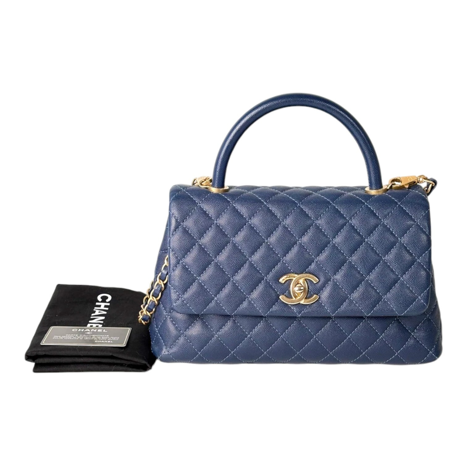 Chanel Dark Blue Coco Handle Medium Caviar with GHW