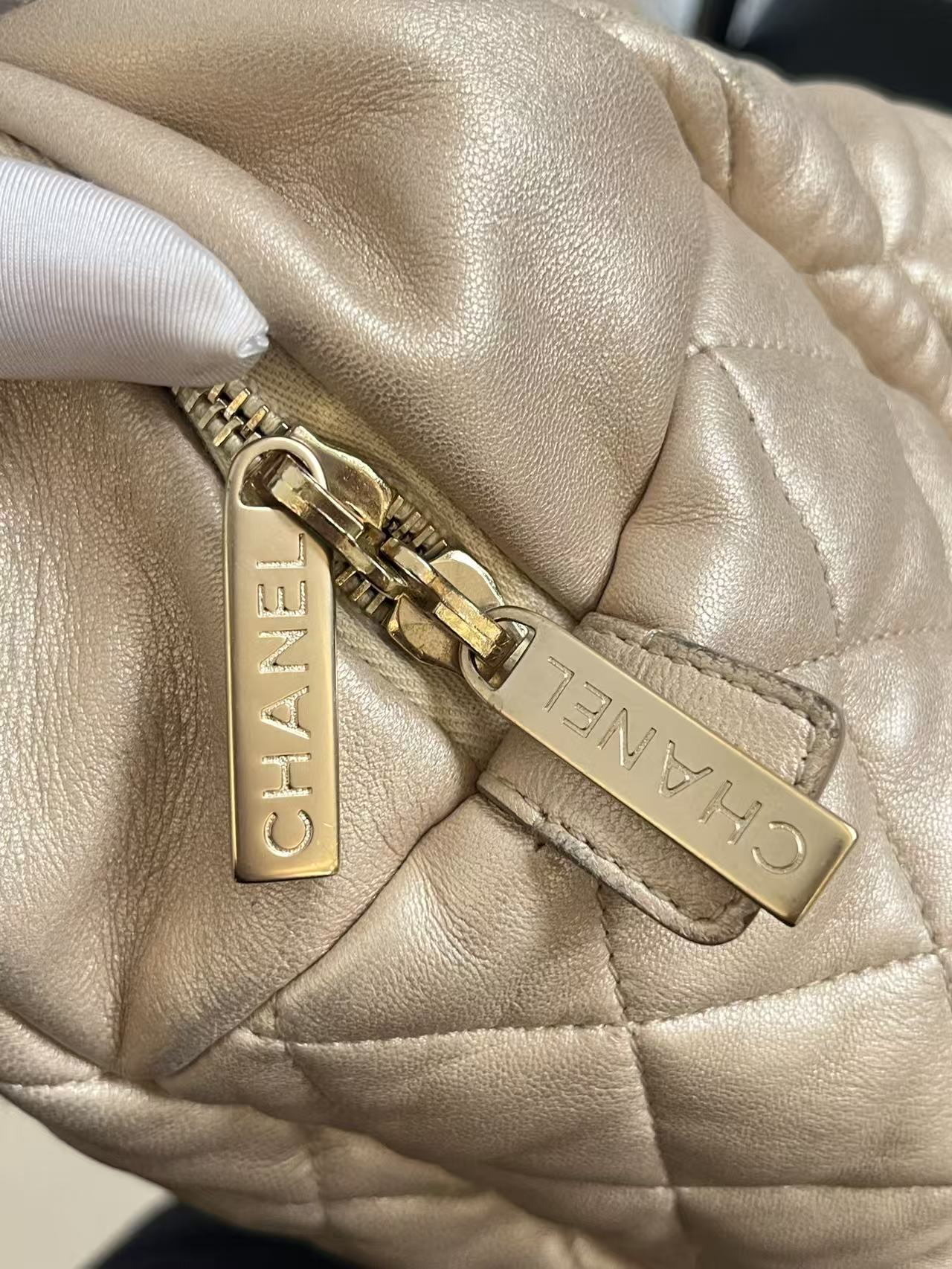 Chanel Quilted Lambskin Puffy Bowling Bag - Beige
