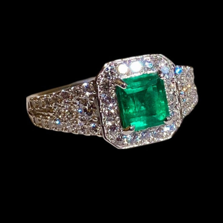 0.872 Emerald & 0.69ct Diamond Ring Set in Platinum