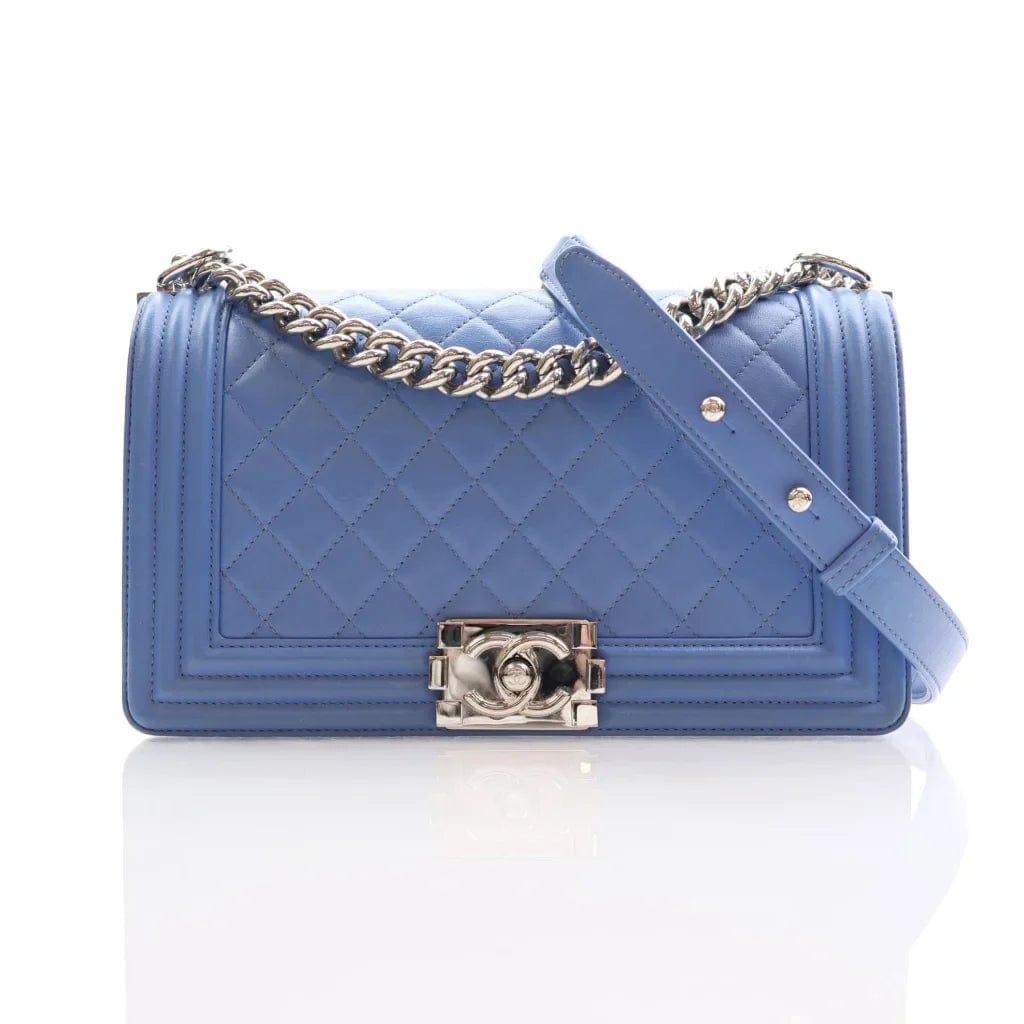 Calgary Chanel Boy Bag Old Medium Blue Lambskin