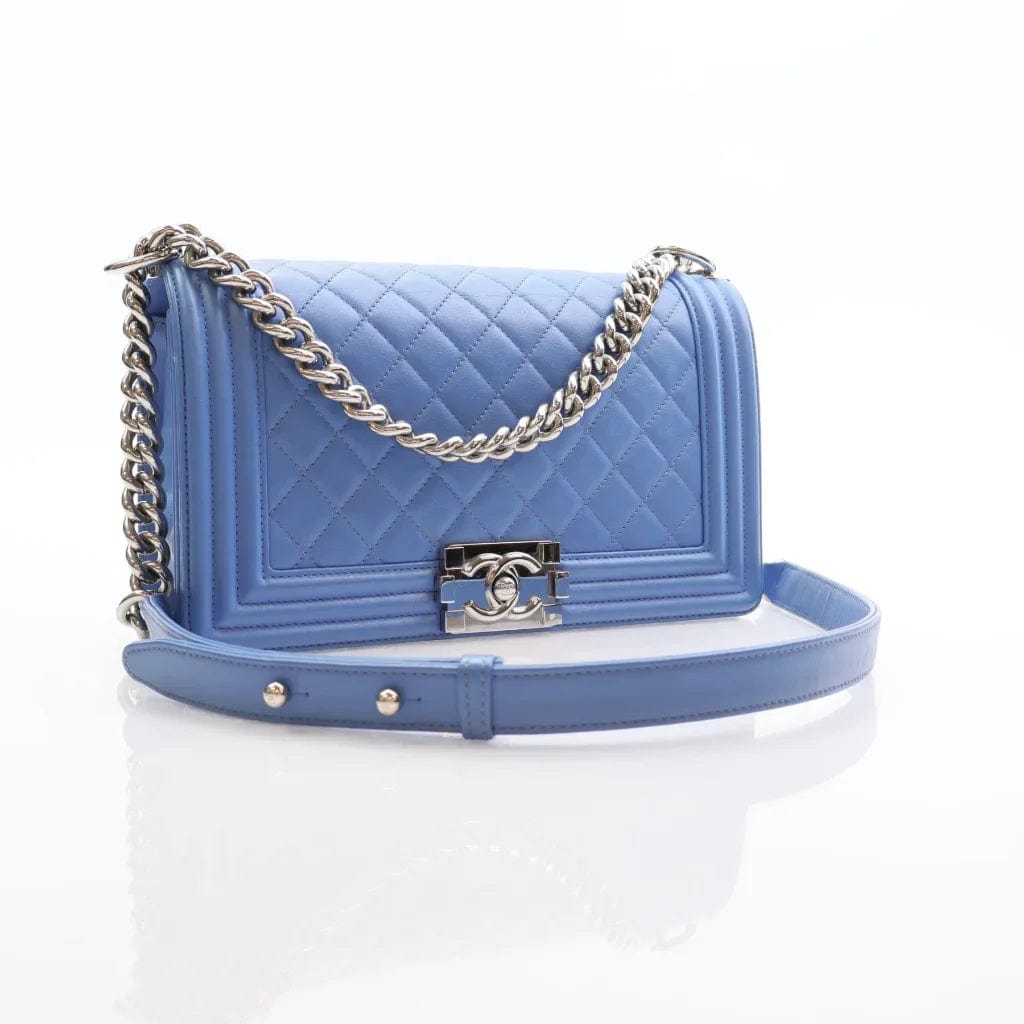 Calgary Chanel Boy Bag Old Medium Blue Lambskin