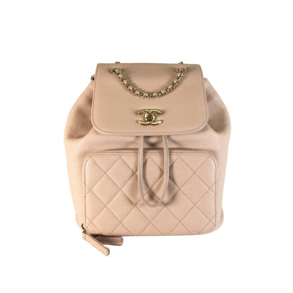 Chanel Beige Quilted Caviar Leather Business Affinity Backpack at