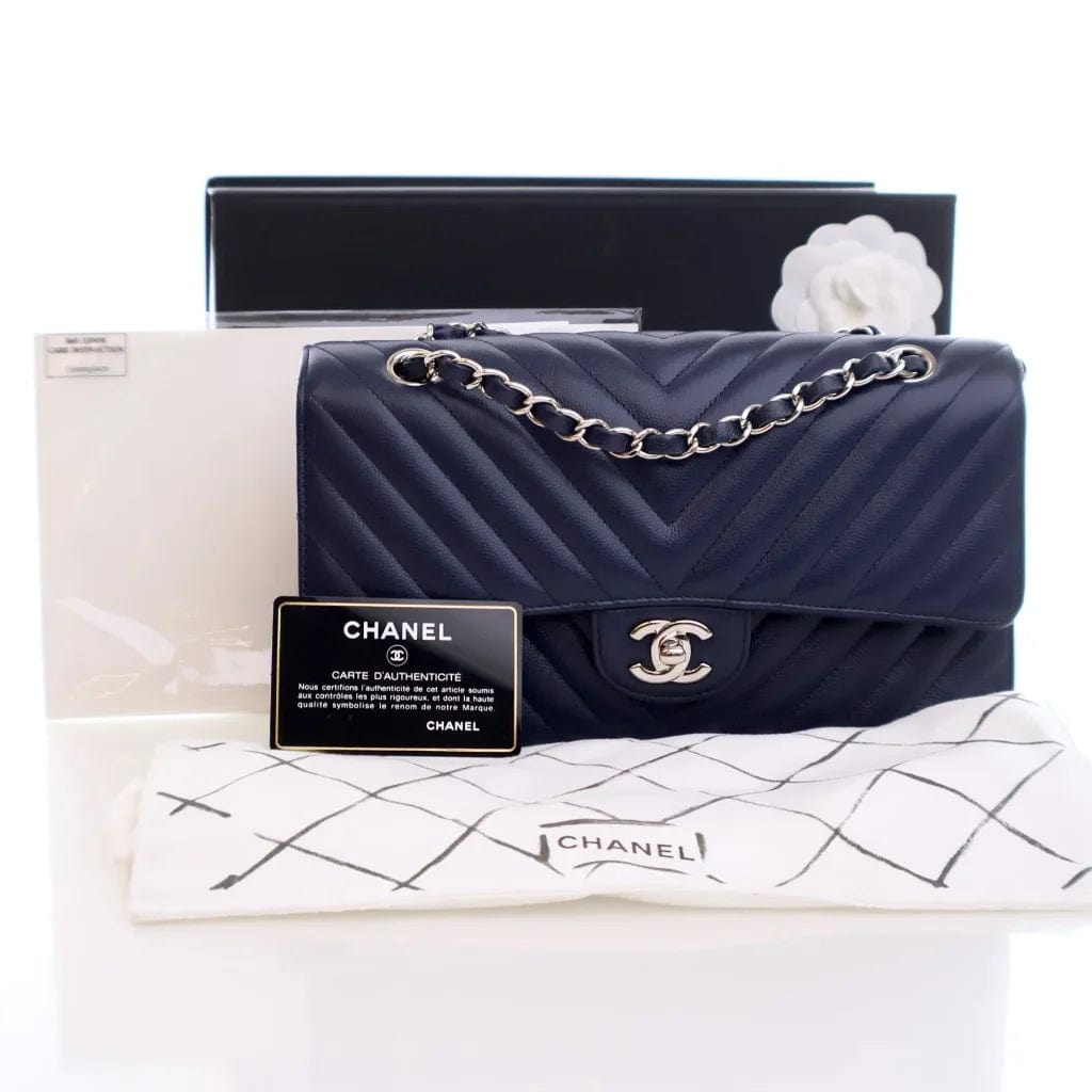 CANADA Chanel Chevron Flap Medium Blue Caviar