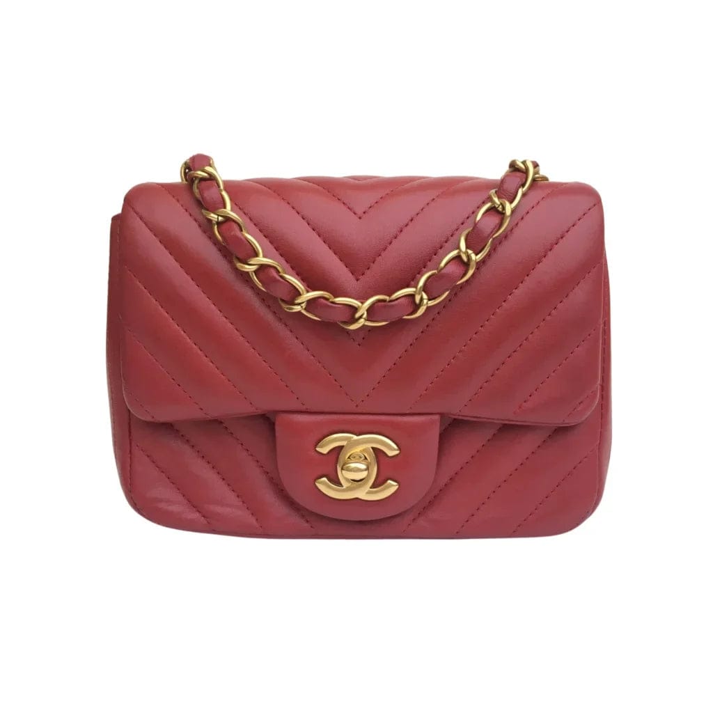 CANADA Chanel Chevron Mini Square Red Lambskin