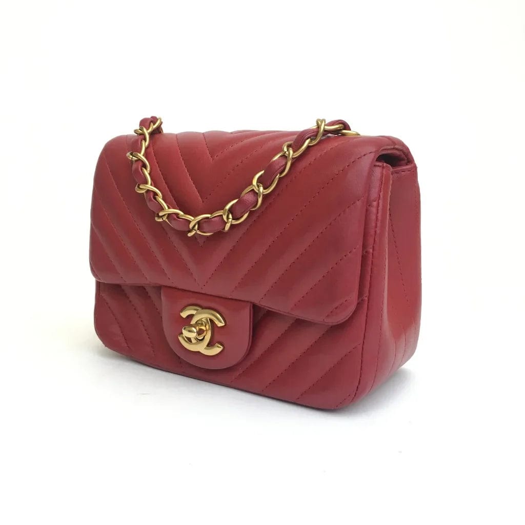 CANADA Chanel Chevron Mini Square Red Lambskin