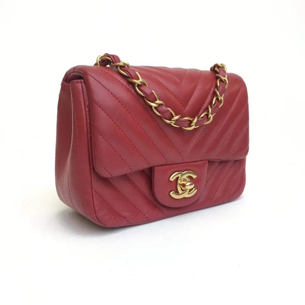 CANADA Chanel Chevron Mini Square Red Lambskin