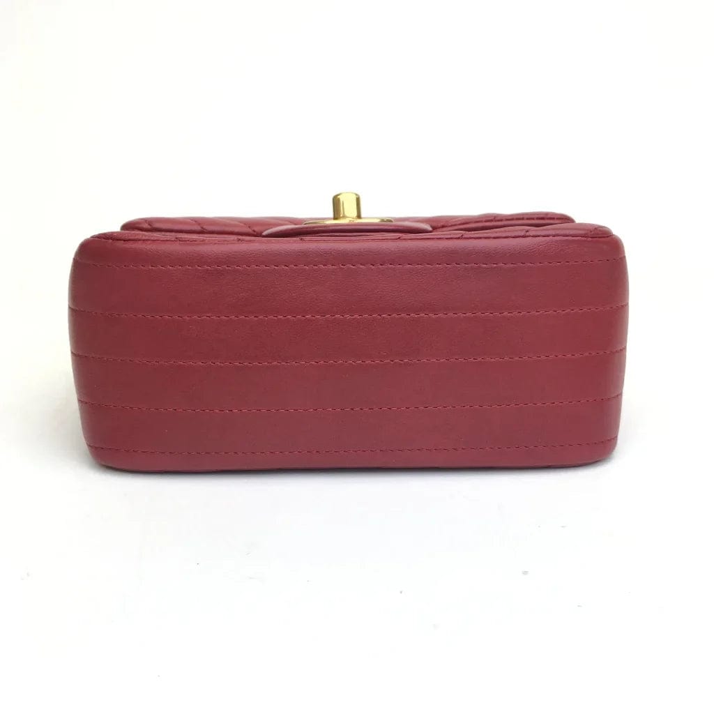 CANADA Chanel Chevron Mini Square Red Lambskin