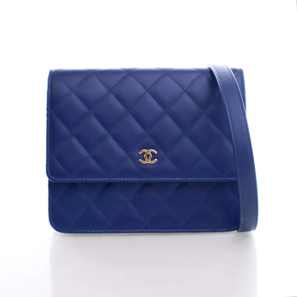 CANADA Chanel Square Wallet On Chain (WOC) Blue Lambskin