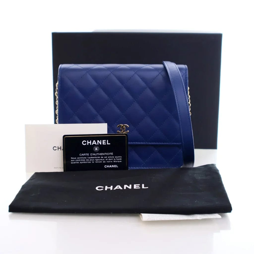 CANADA Chanel Square Wallet On Chain (WOC) Blue Lambskin